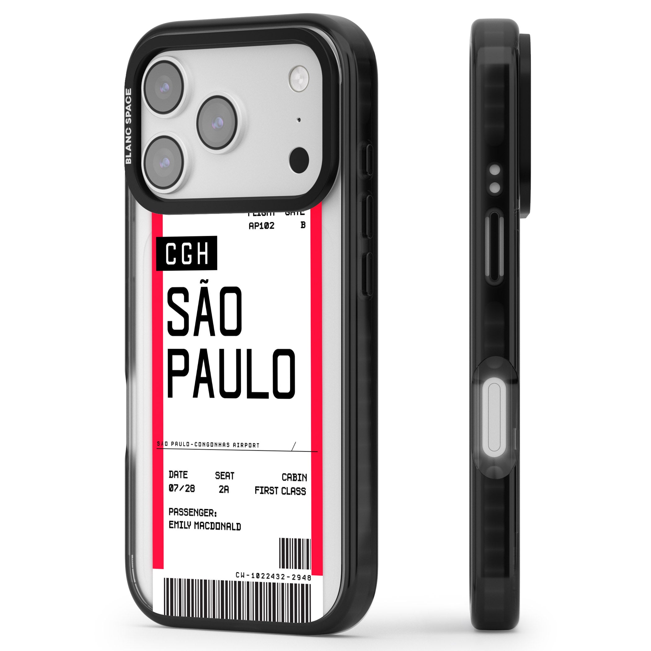 Personalised São Paulo Boarding Pass iPhone 17 Pro Max Impact Black Phone Case Side Profile