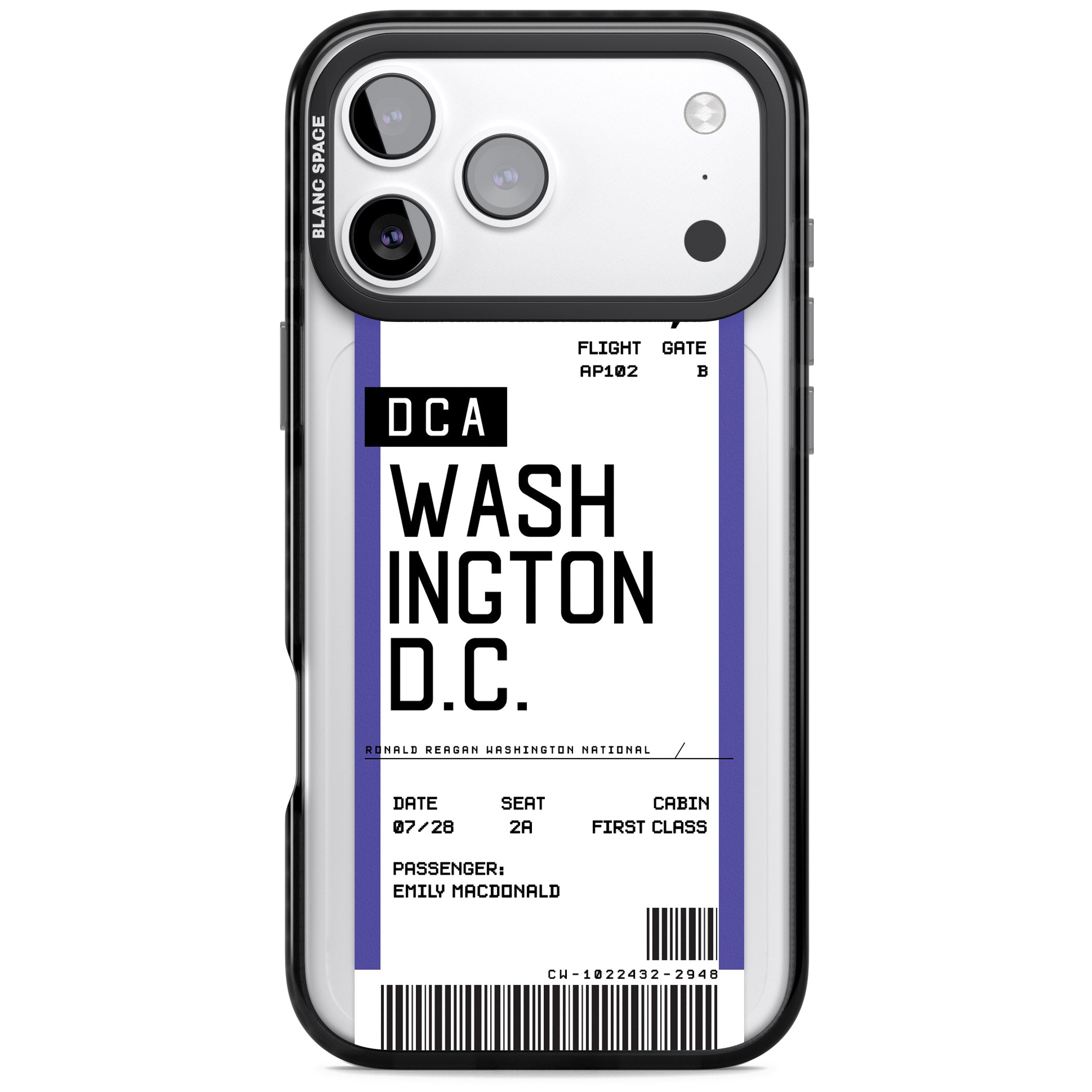 Personalised Washington D.C. Boarding Pass iPhone 17 Pro Max Impact Black Phone Case
