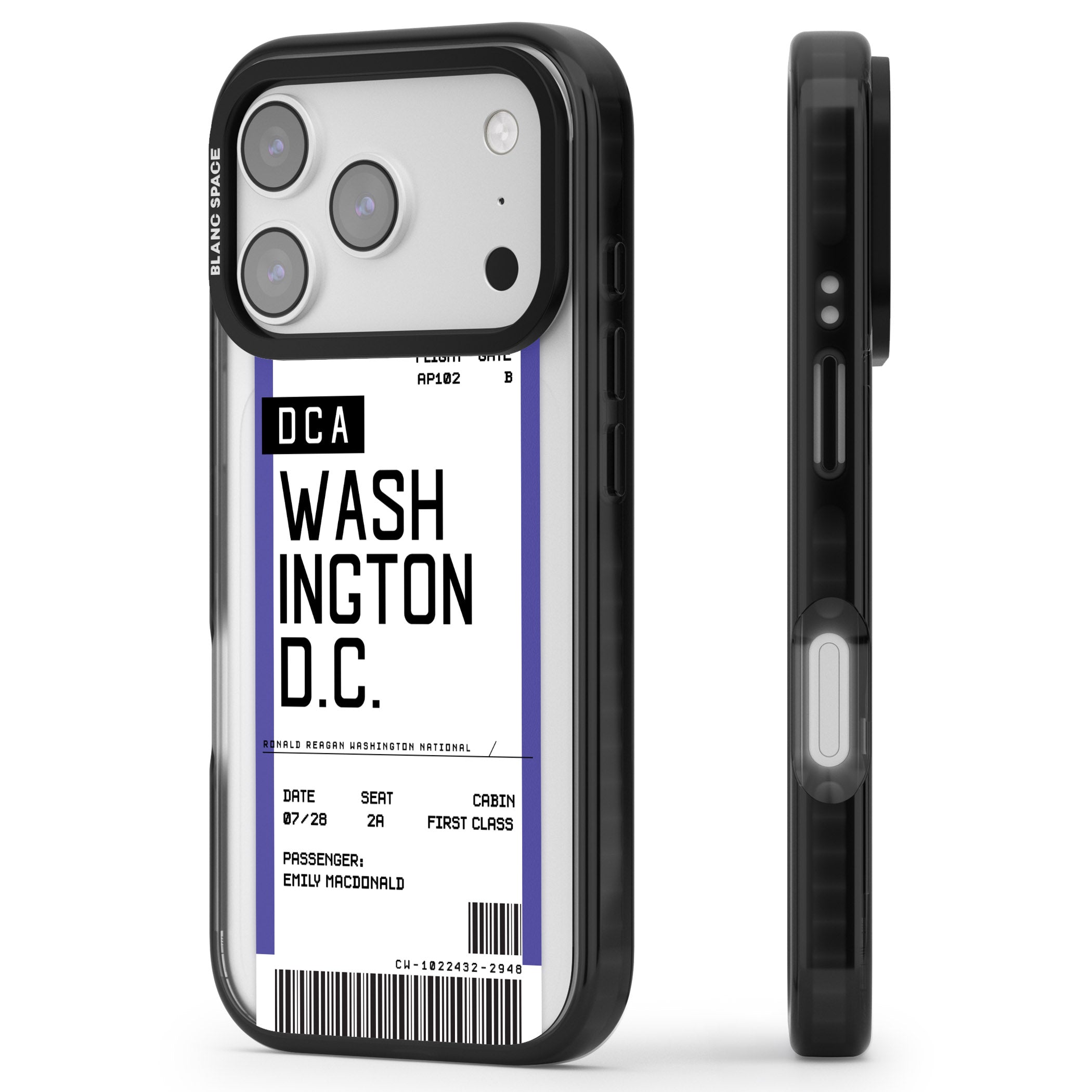 Personalised Washington D.C. Boarding Pass iPhone 17 Pro Max Impact Black Phone Case Side Profile