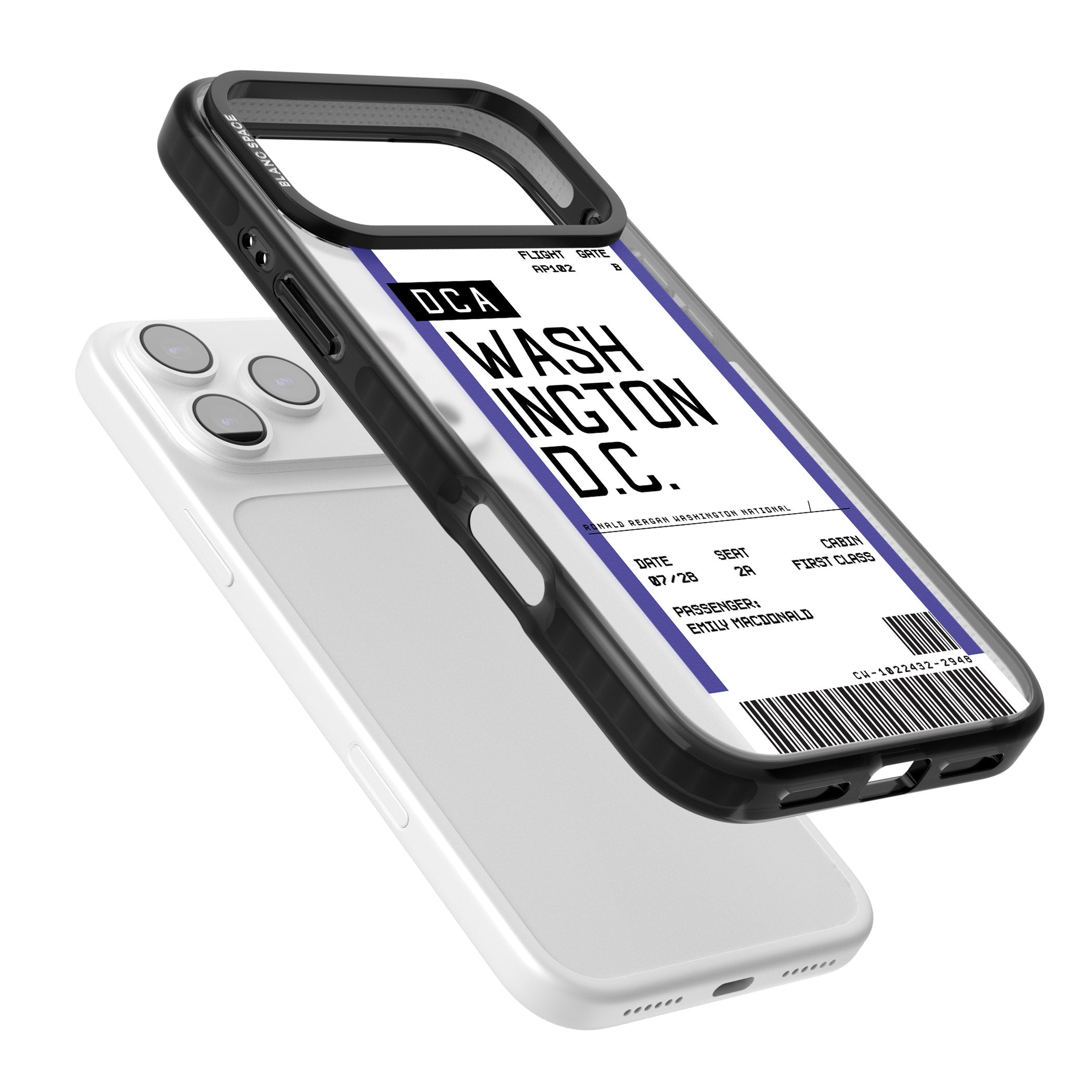 Personalised Washington D.C. Boarding Pass iPhone 17 Pro Max Impact Black Phone Case Colours