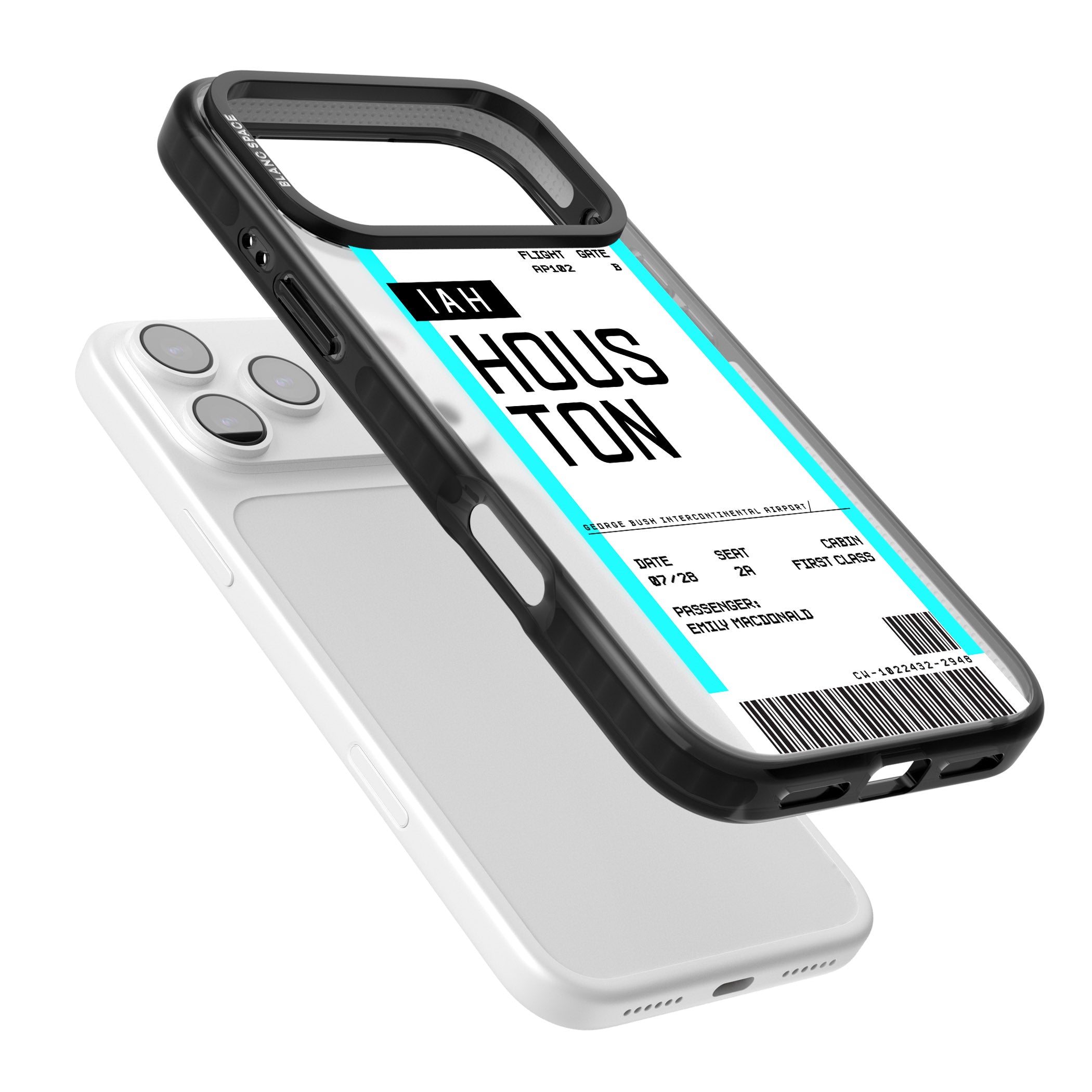 Personalised Houston Boarding Pass iPhone 17 Pro Max Impact Black Phone Case Colours