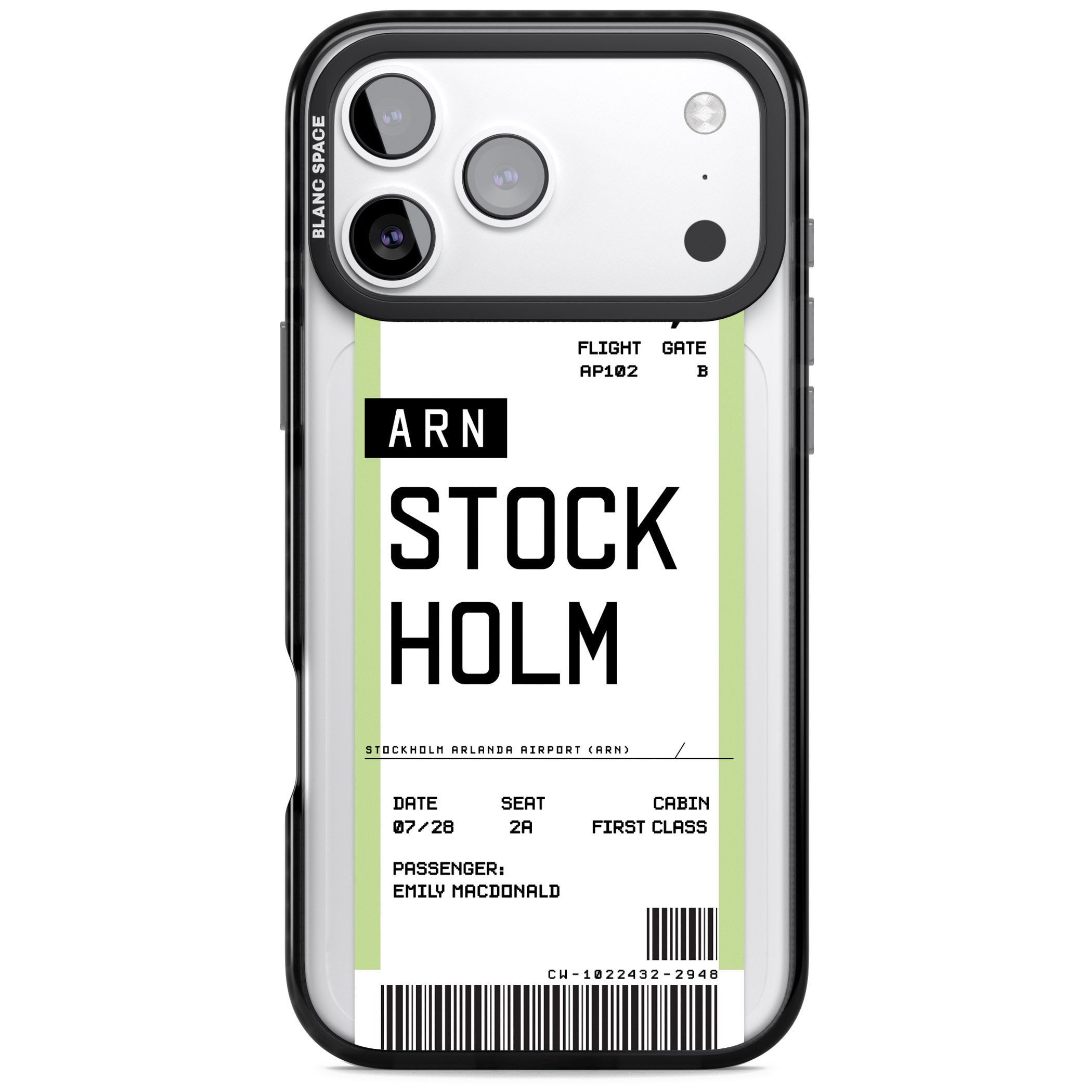 Personalised Stockholm Boarding Pass iPhone 17 Pro Max Impact Black Phone Case
