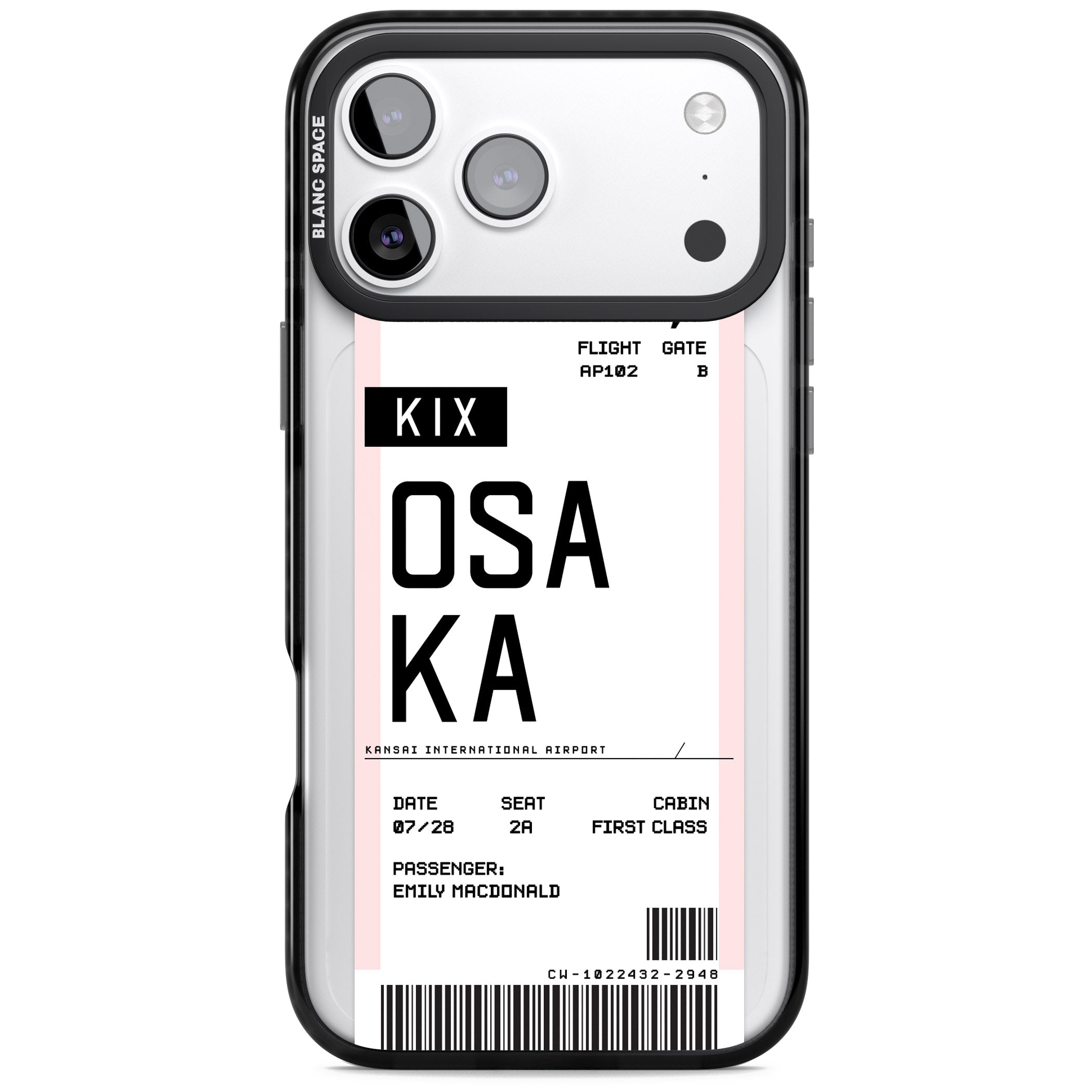 Personalised Osaka Boarding Pass iPhone 17 Pro Impact Black Phone Case