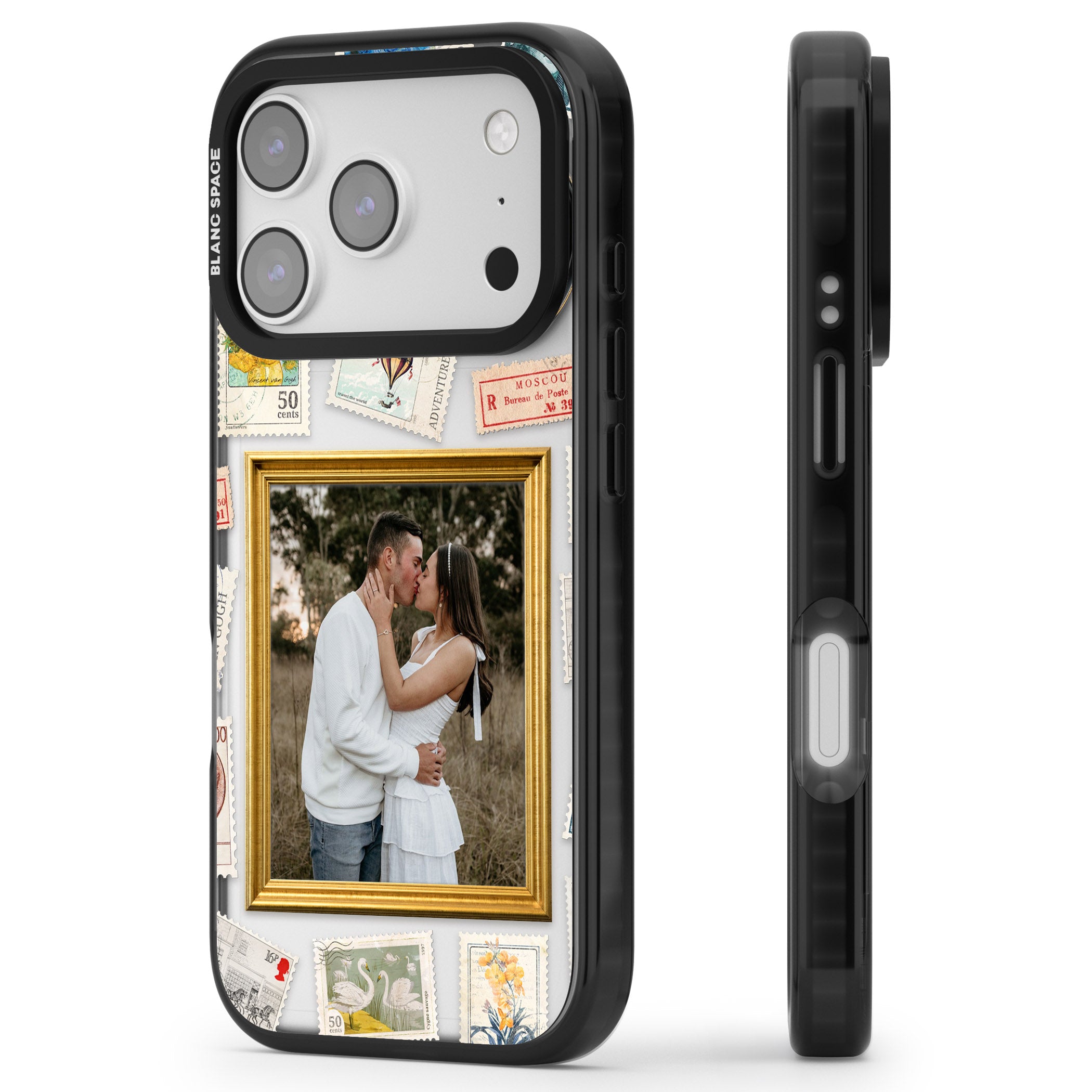 Personalised Vintage Photo Frame Collage iPhone 17 Pro Max Impact Black Phone Case Side Profile