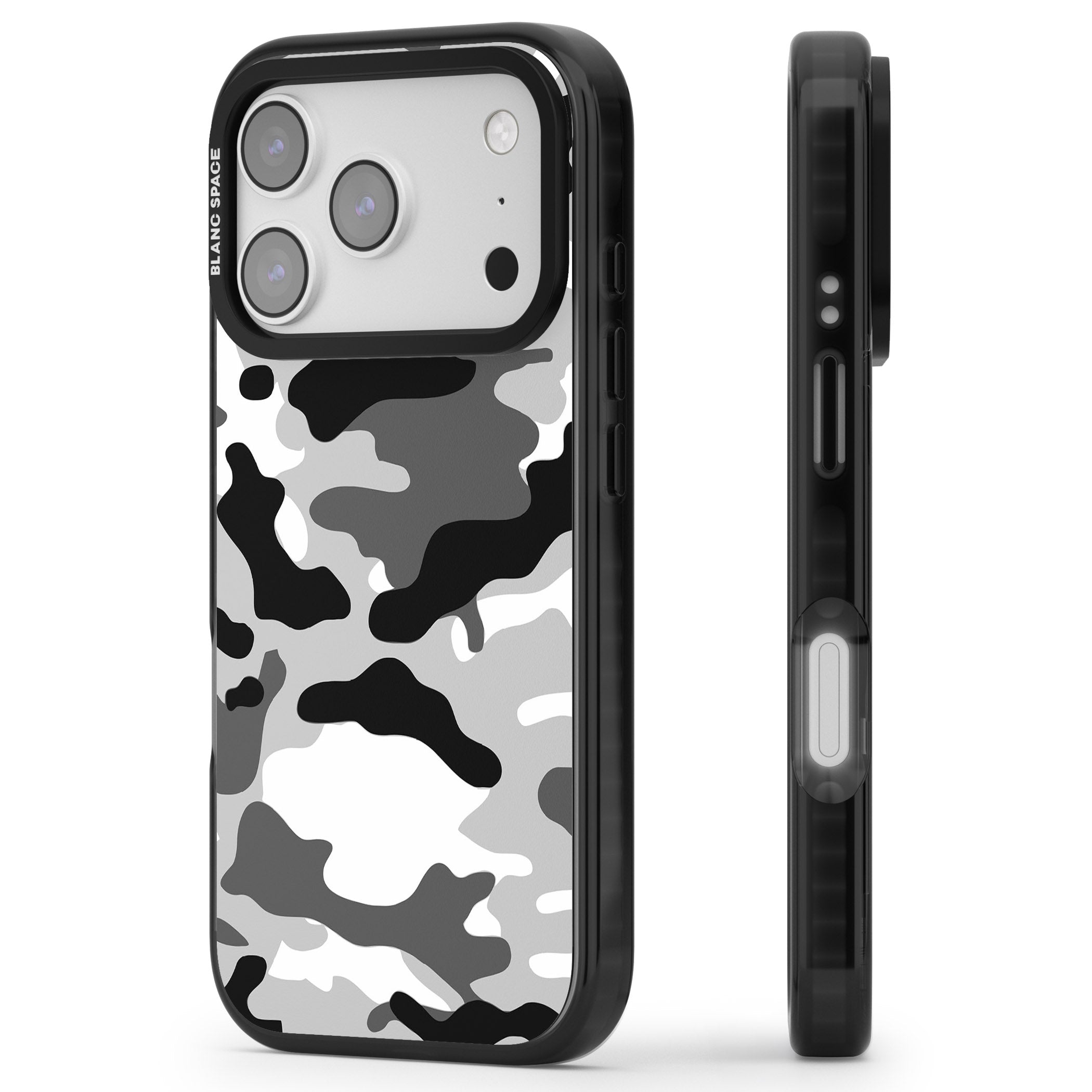 Grey Camo iPhone 17 Pro Impact Black Phone Case Side Profile