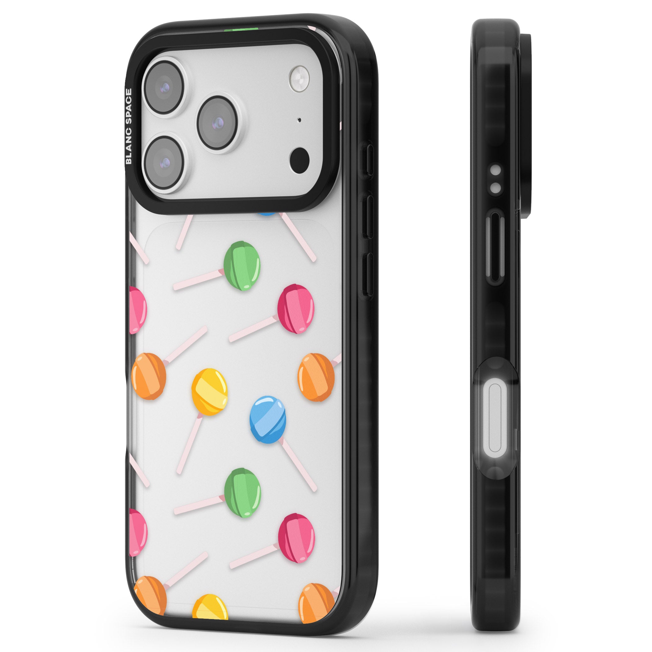 Lollipop Pattern iPhone 17 Pro Max Impact Black Phone Case Side Profile