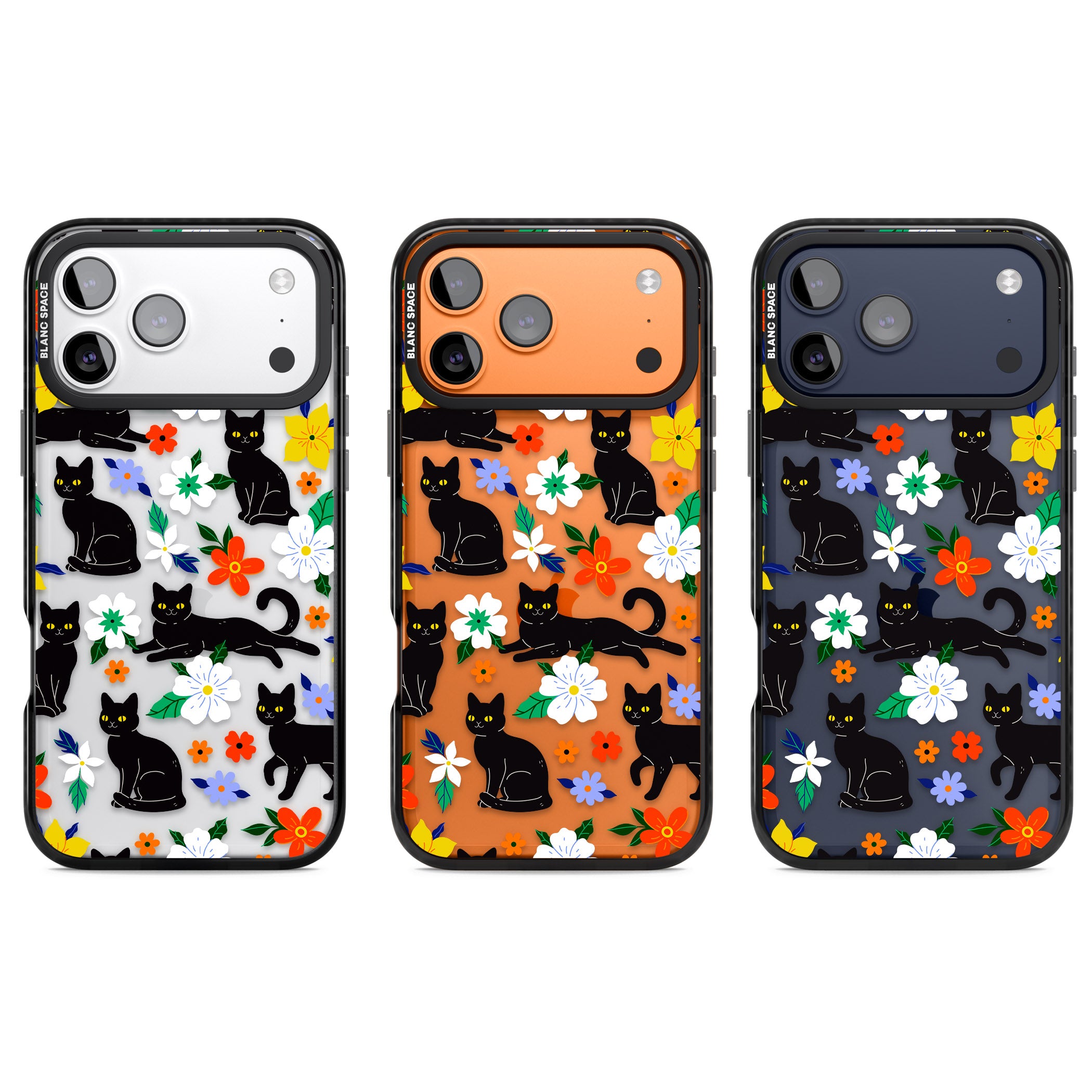 Cats Flowers iPhone 17 Pro Impact Black Phone Case APT Impact Protection