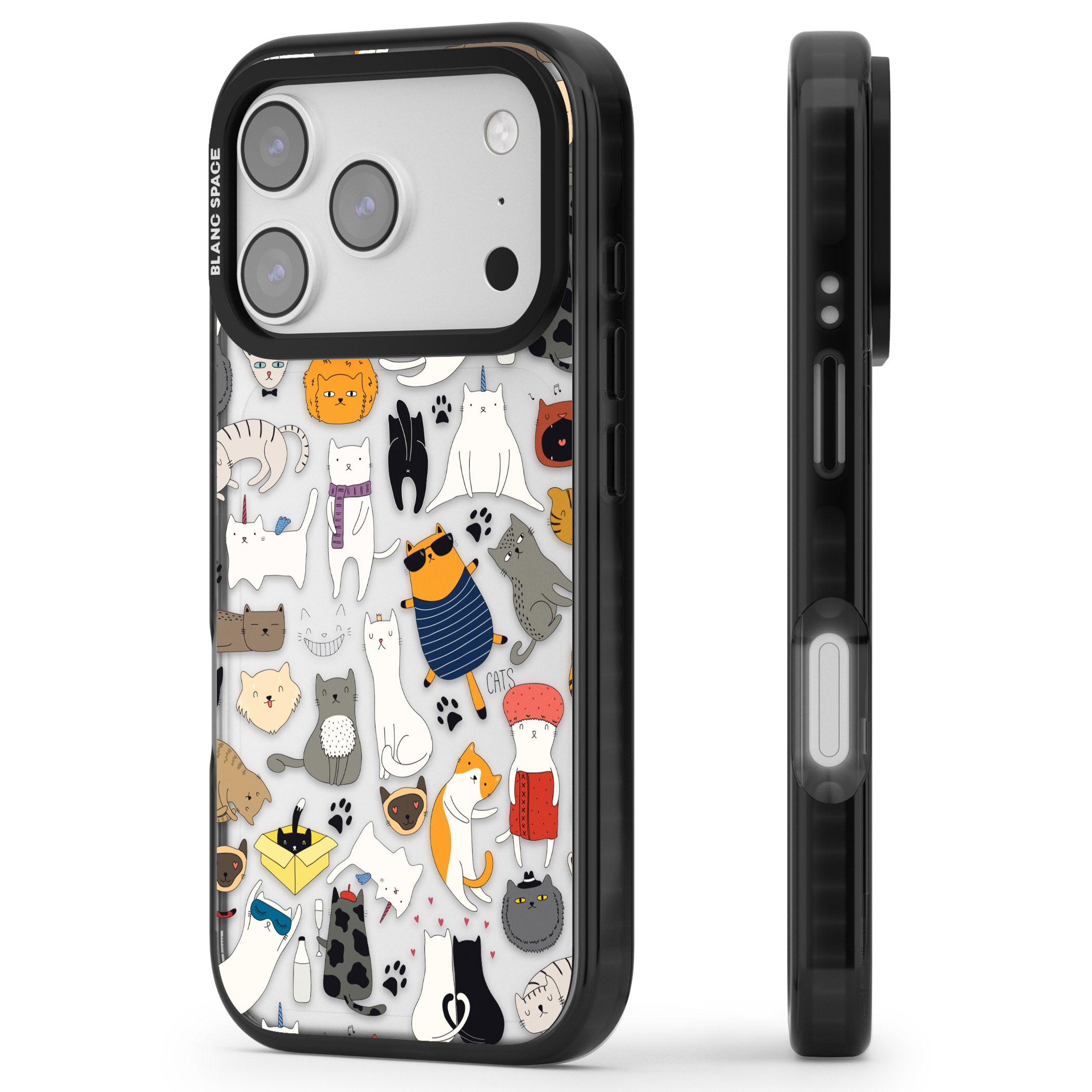 Cartoon Cat Collage iPhone 17 Pro Max Impact Black Phone Case Side Profile