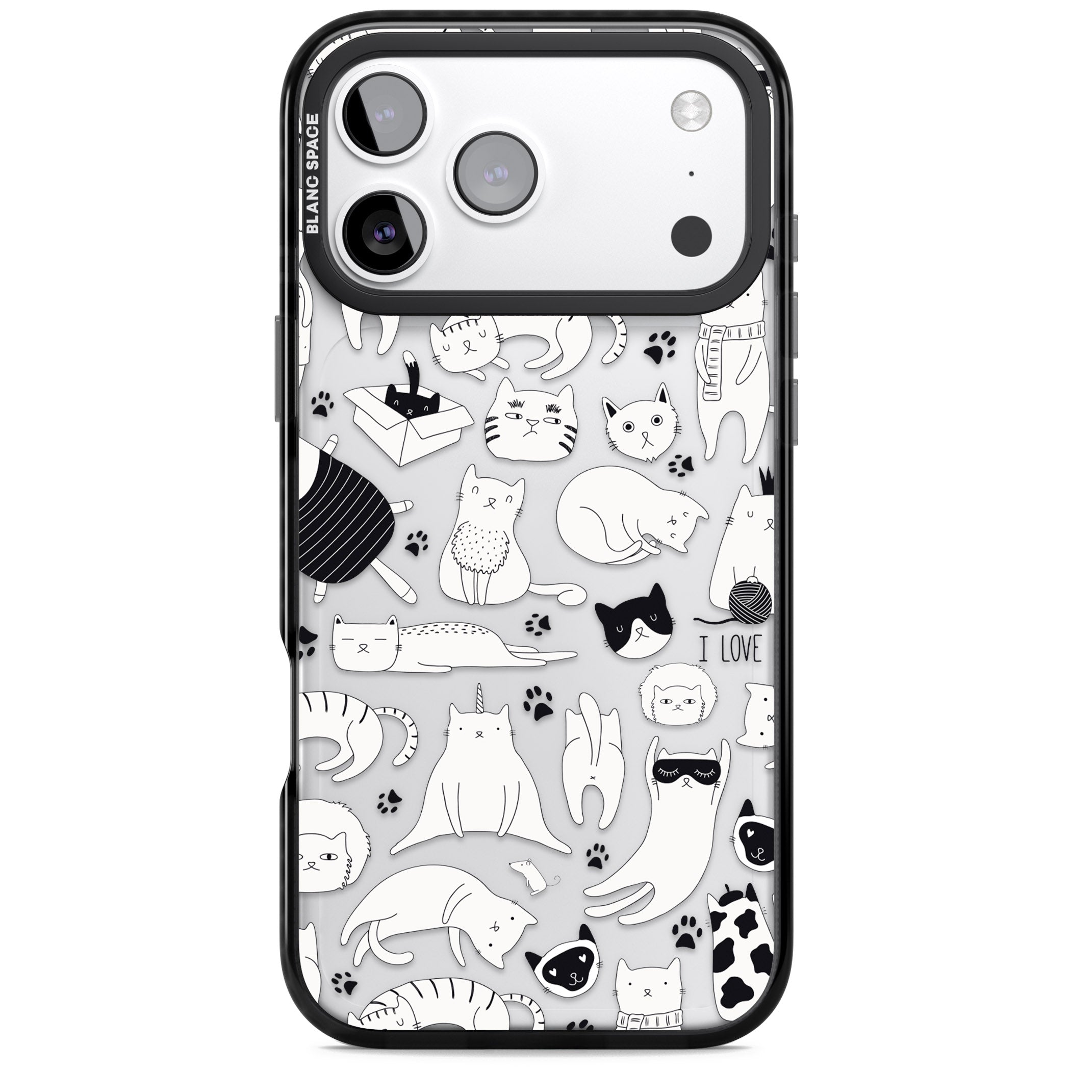 Cartoon Cat Collage Black & White iPhone 17 Pro Max Impact Black Phone Case