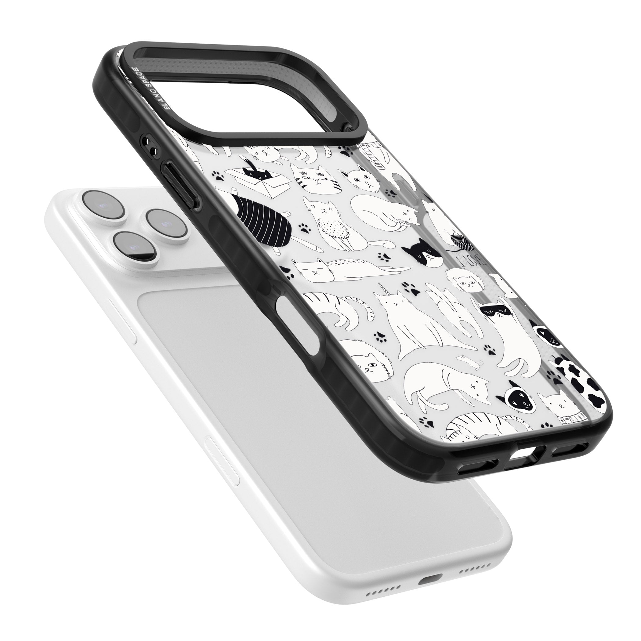 Cartoon Cat Collage Black & White iPhone 17 Pro Max Impact Black Phone Case Colours