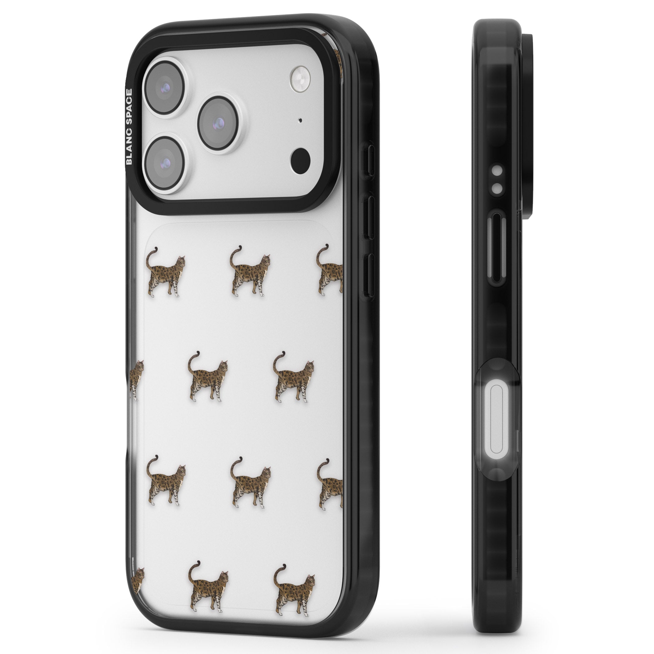 Bengal Cat Pattern iPhone 17 Pro Max Impact Black Phone Case Side Profile