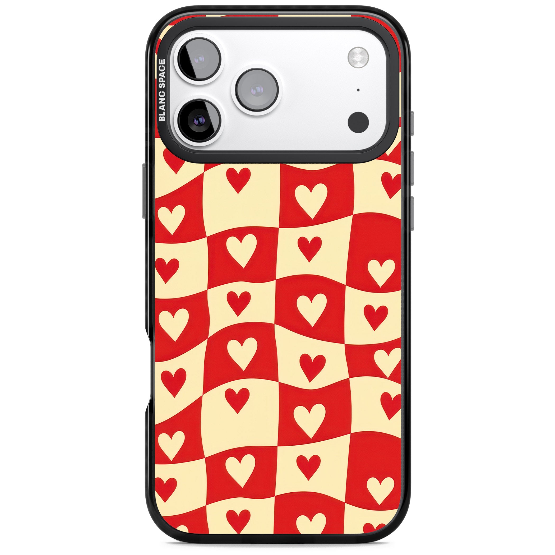 Red Wavy Checked & Hearts iPhone 17 Pro Max Impact Black Phone Case