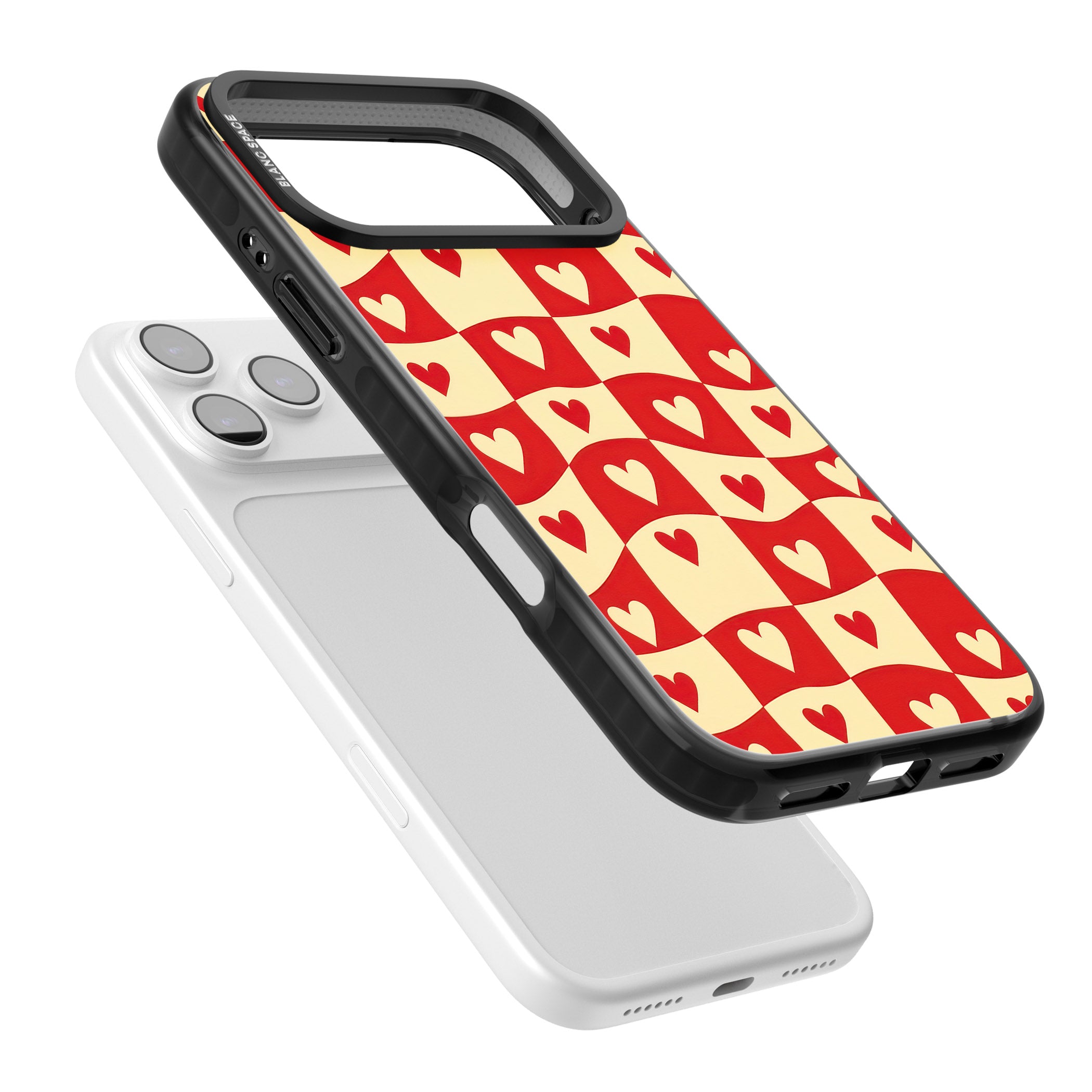 Red Wavy Checked & Hearts iPhone 17 Pro Max Impact Black Phone Case Colours