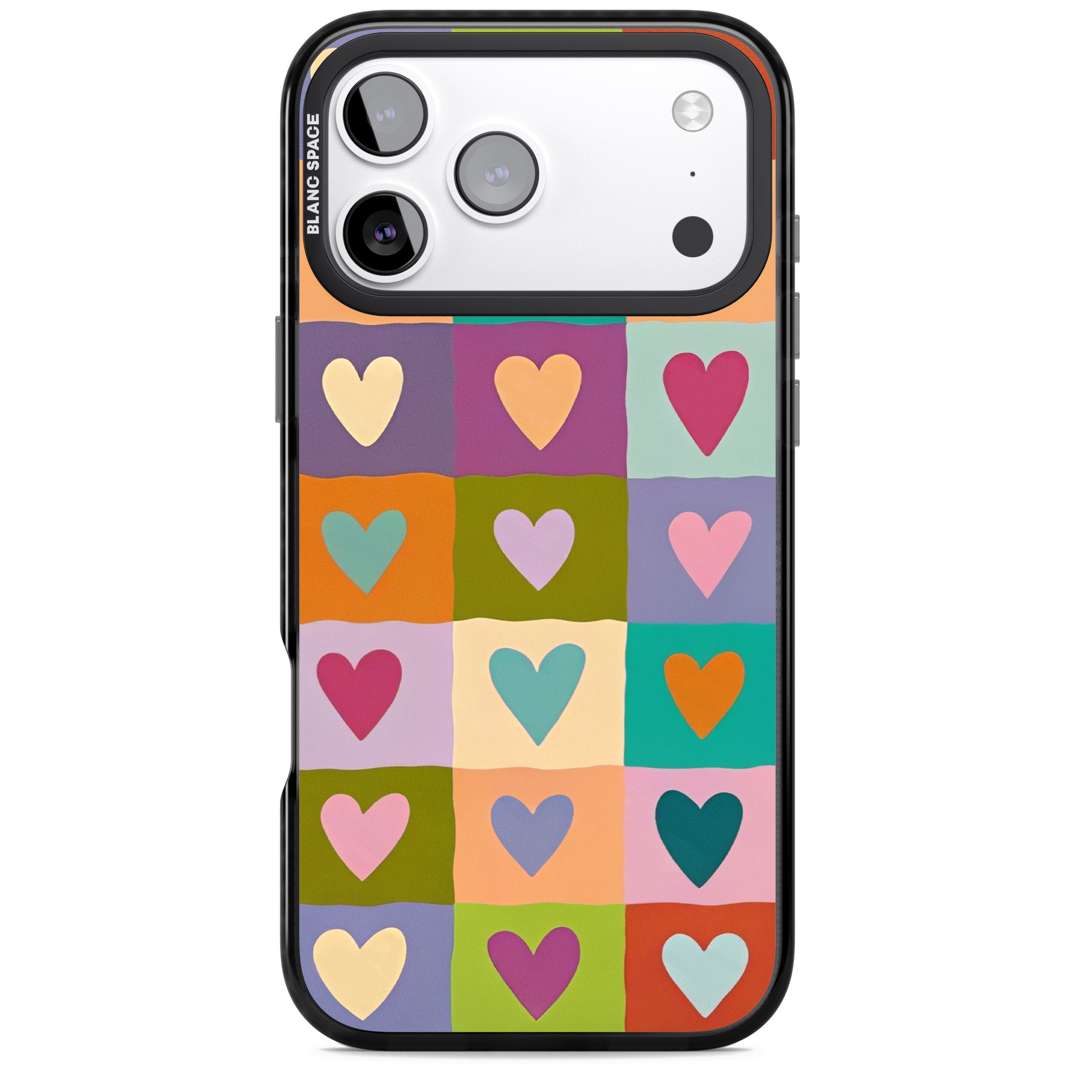 Multicolour Checked Hearts iPhone 17 Pro Max Impact Black Phone Case