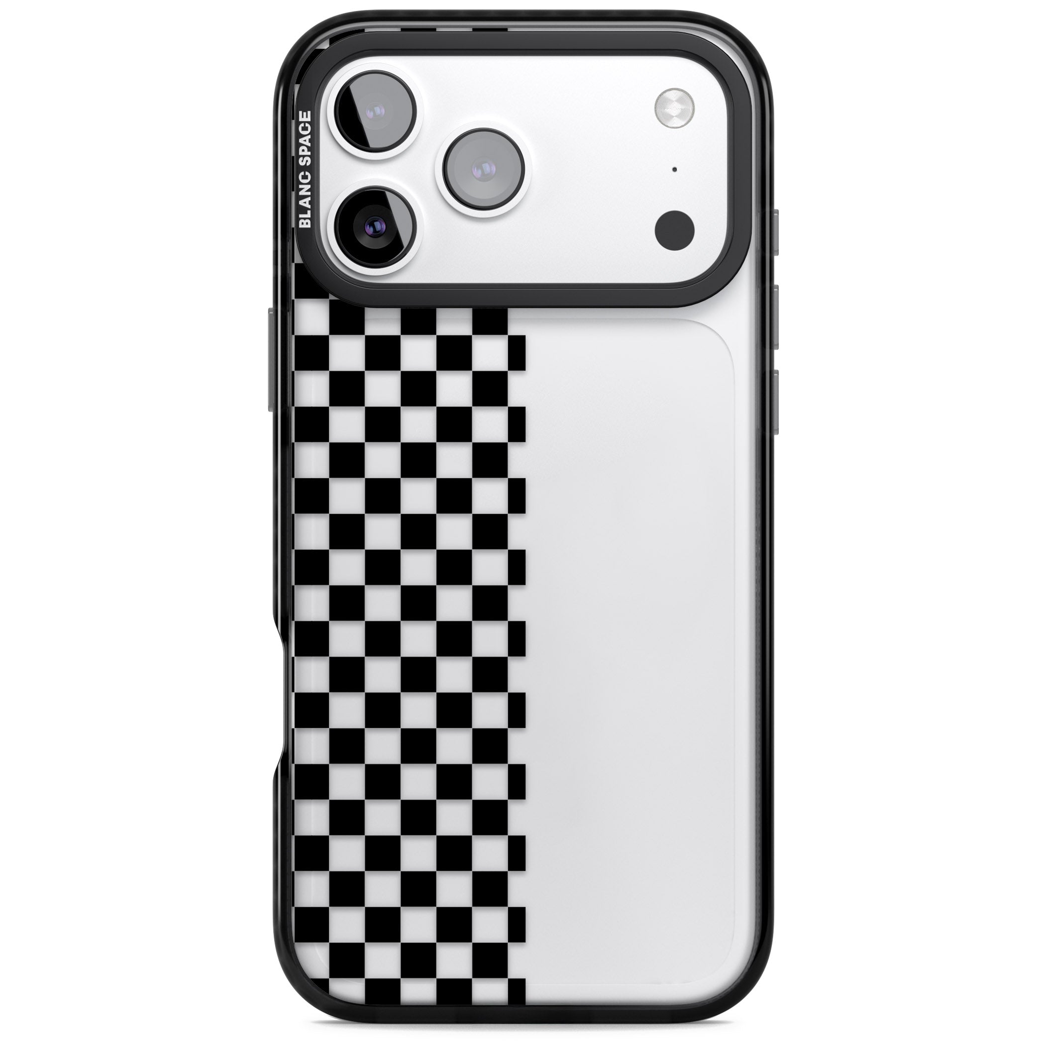 Checker: Half Black Check On Clear iPhone 17 Pro Max Impact Black Phone Case
