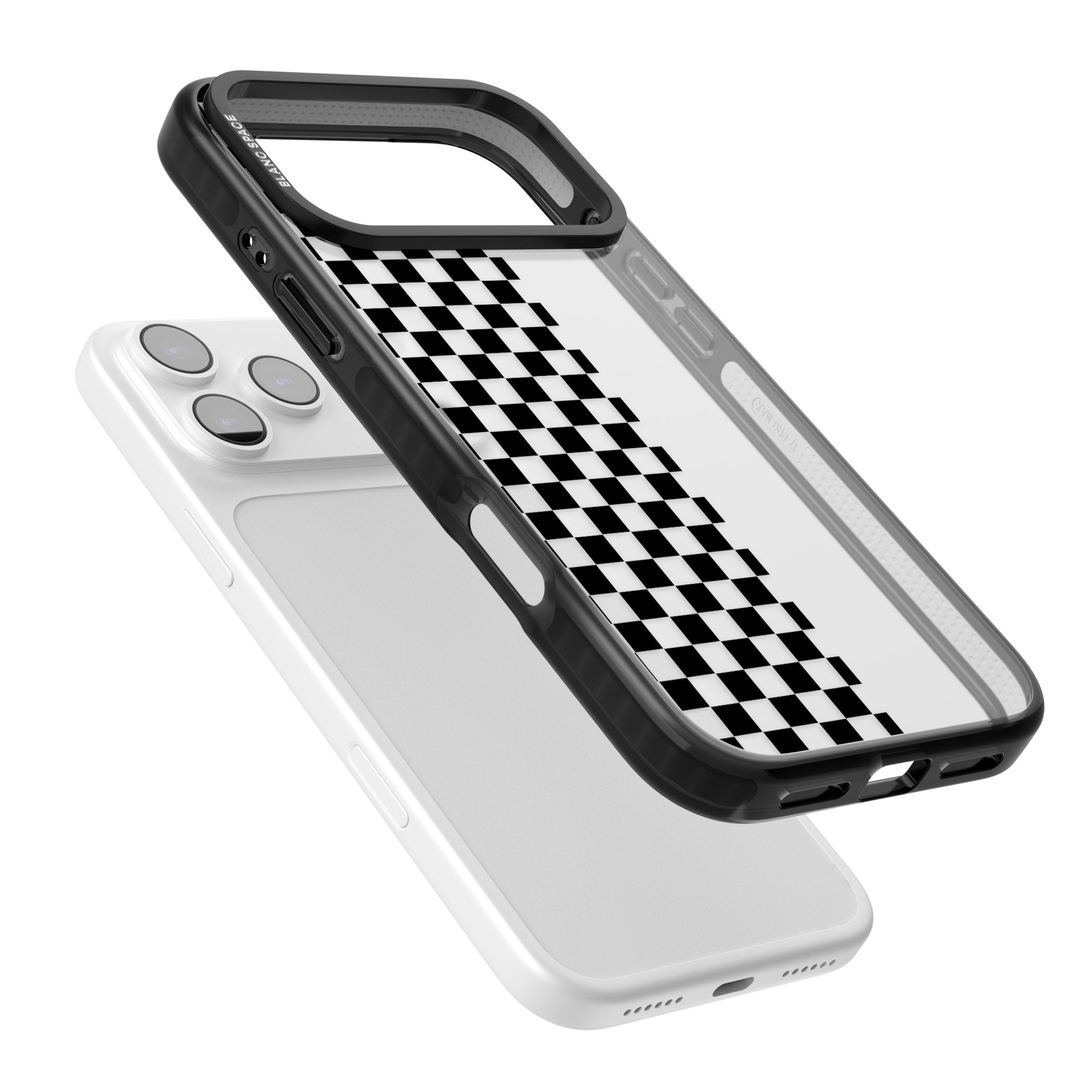 Checker: Half Black Check On Clear iPhone 17 Pro Max Impact Black Phone Case Colours