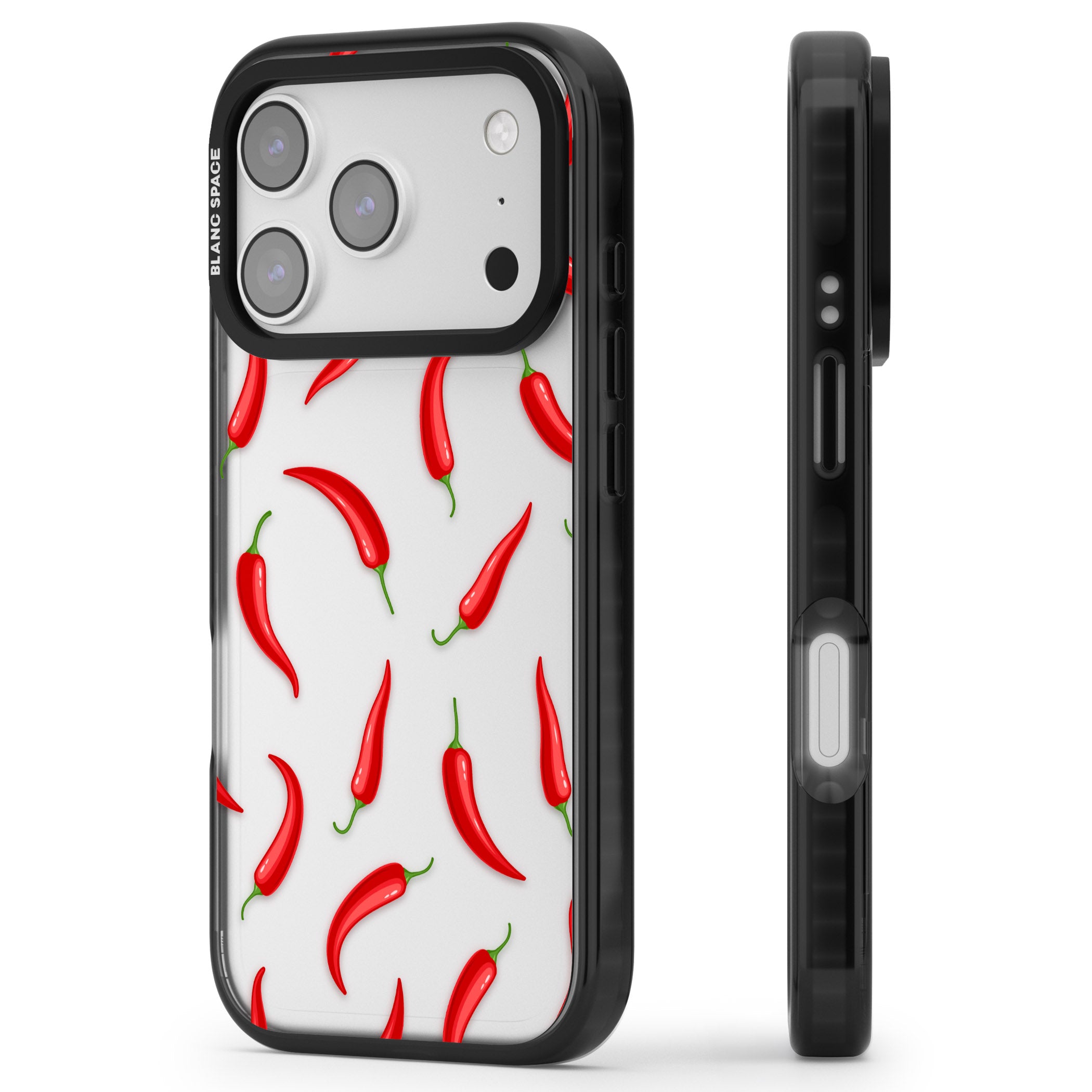 Chilli Pattern iPhone 17 Pro Max Impact Black Phone Case Side Profile