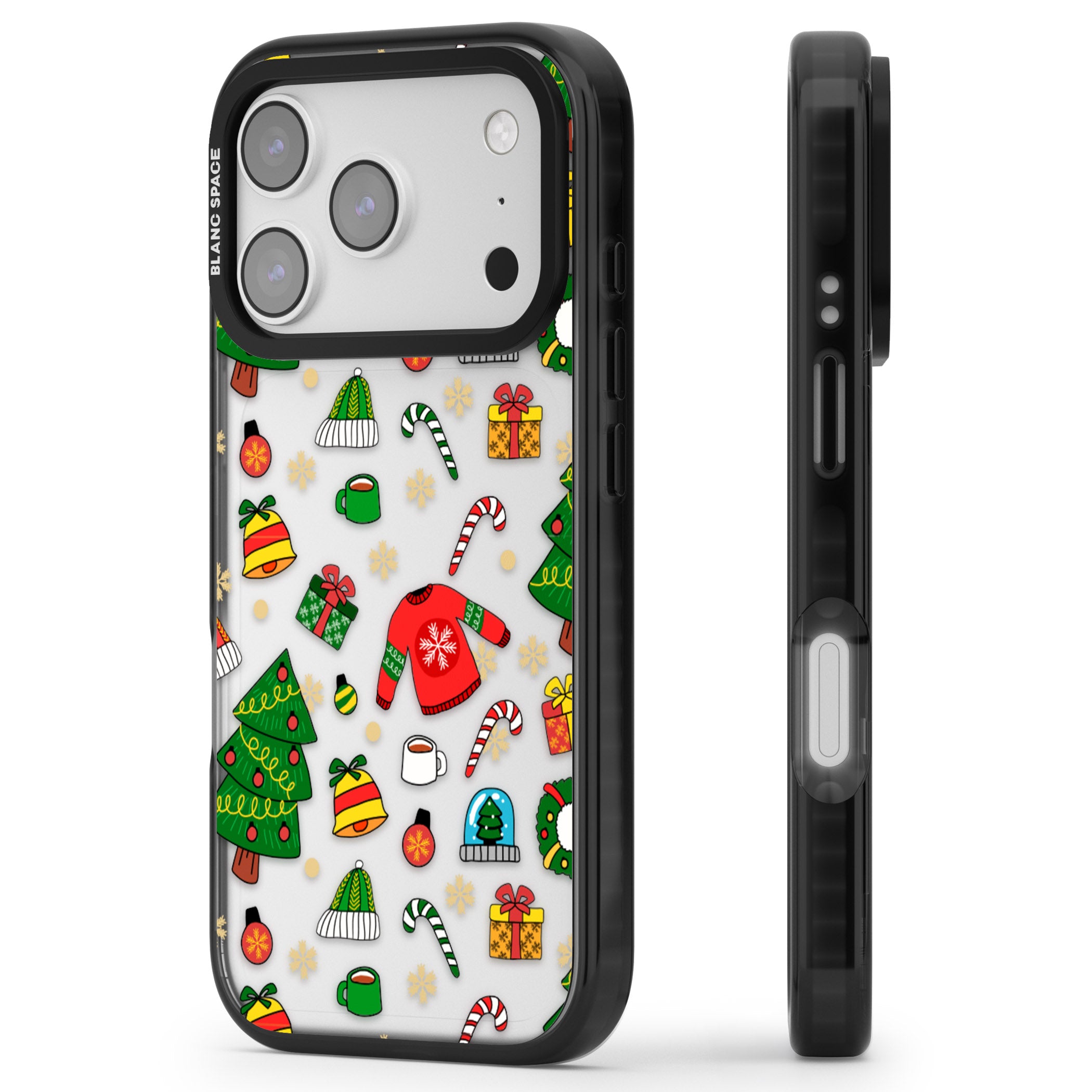 Christmas Mixture Pattern iPhone 17 Pro Max Impact Black Phone Case Side Profile