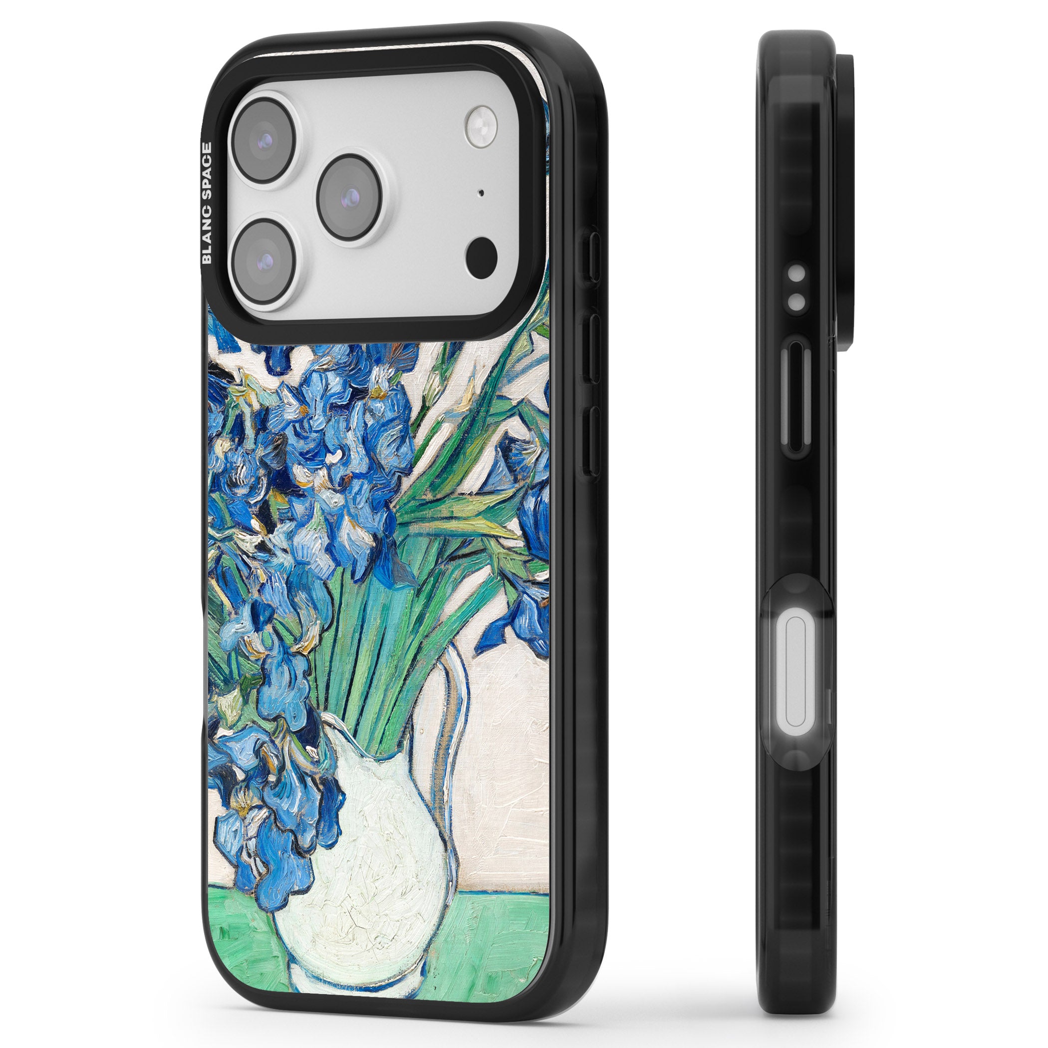 Irises By Vincent Van Gogh iPhone 17 Pro Max Impact Black Phone Case Side Profile