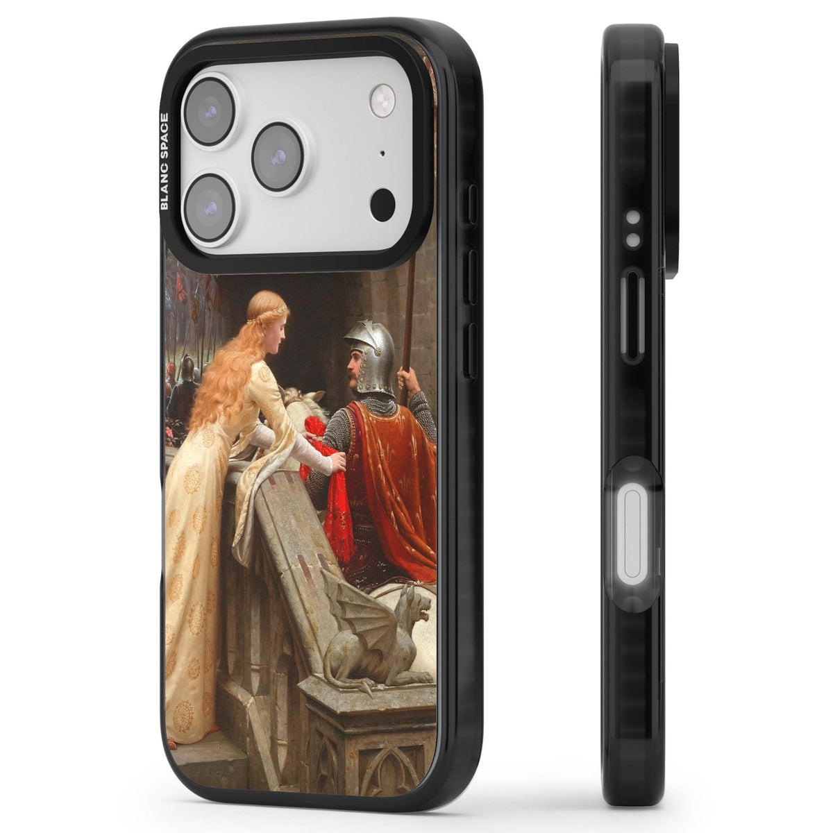 God Speed fine art iPhone case featuring Edmund Blair Leighton's medieval knight and lady beneath a stone archway | Clear Impact case for iPhone 17 Pro, iPhone 17 Pro Max