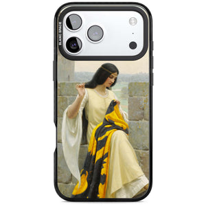 Stitching the Standard renaissance art iPhone case featuring a medieval lady sewing a golden banner on a castle wall | Clear Impact case for iPhone 17 Pro, iPhone 17 Pro Max
