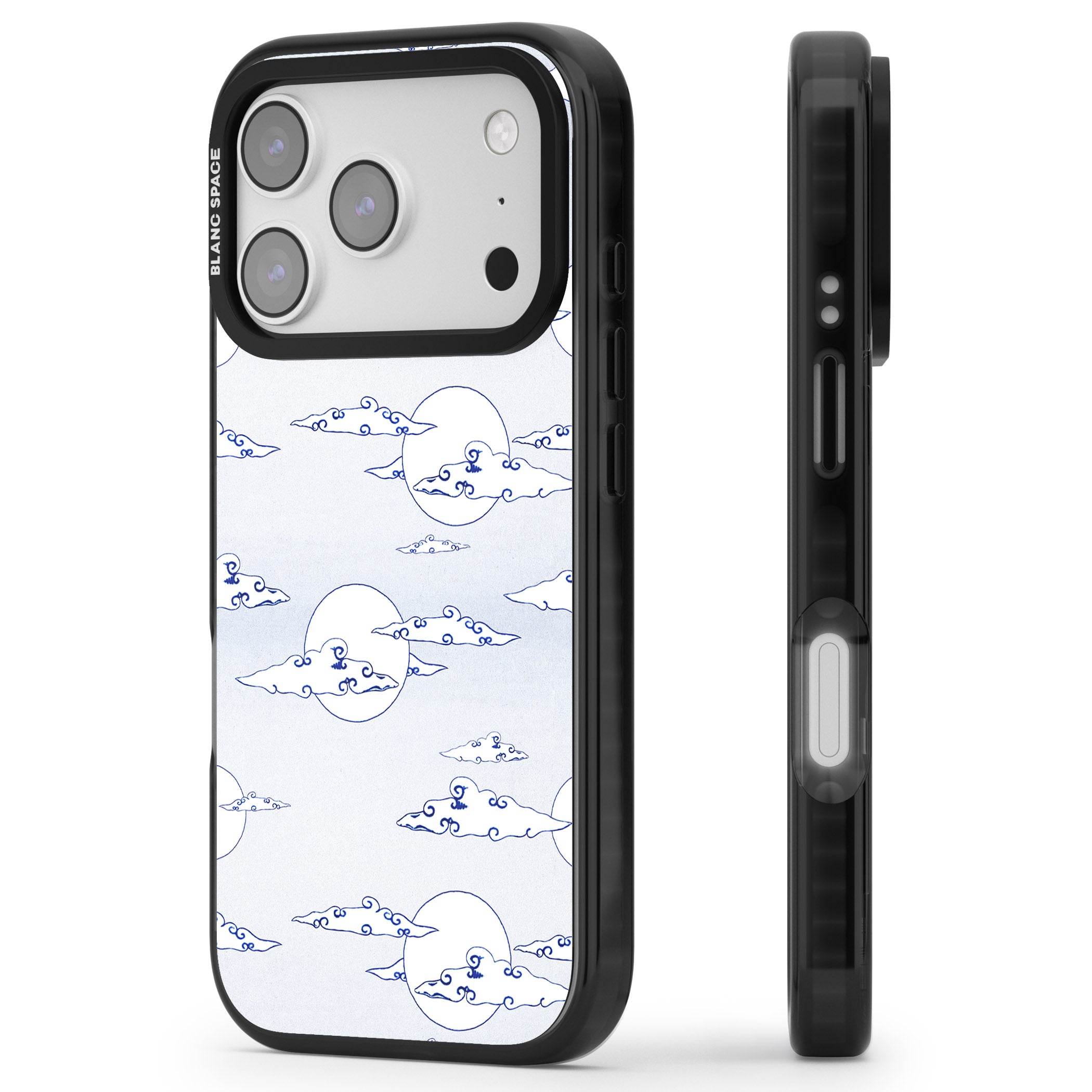 Moon & Clouds iPhone 17 Pro Max Impact Black Phone Case Side Profile