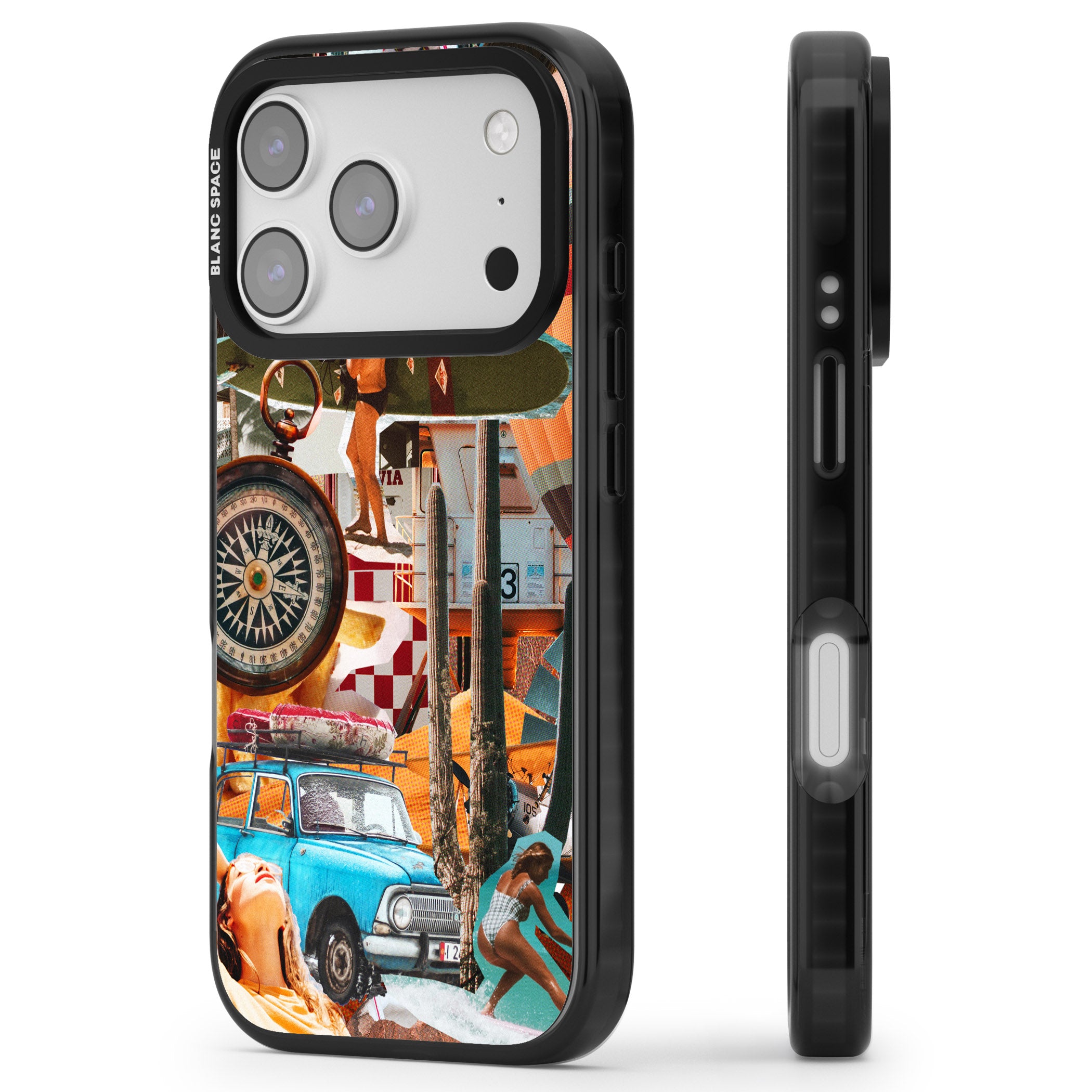 Vintage Collage: Road Trip iPhone 17 Pro Max Impact Black Phone Case Side Profile