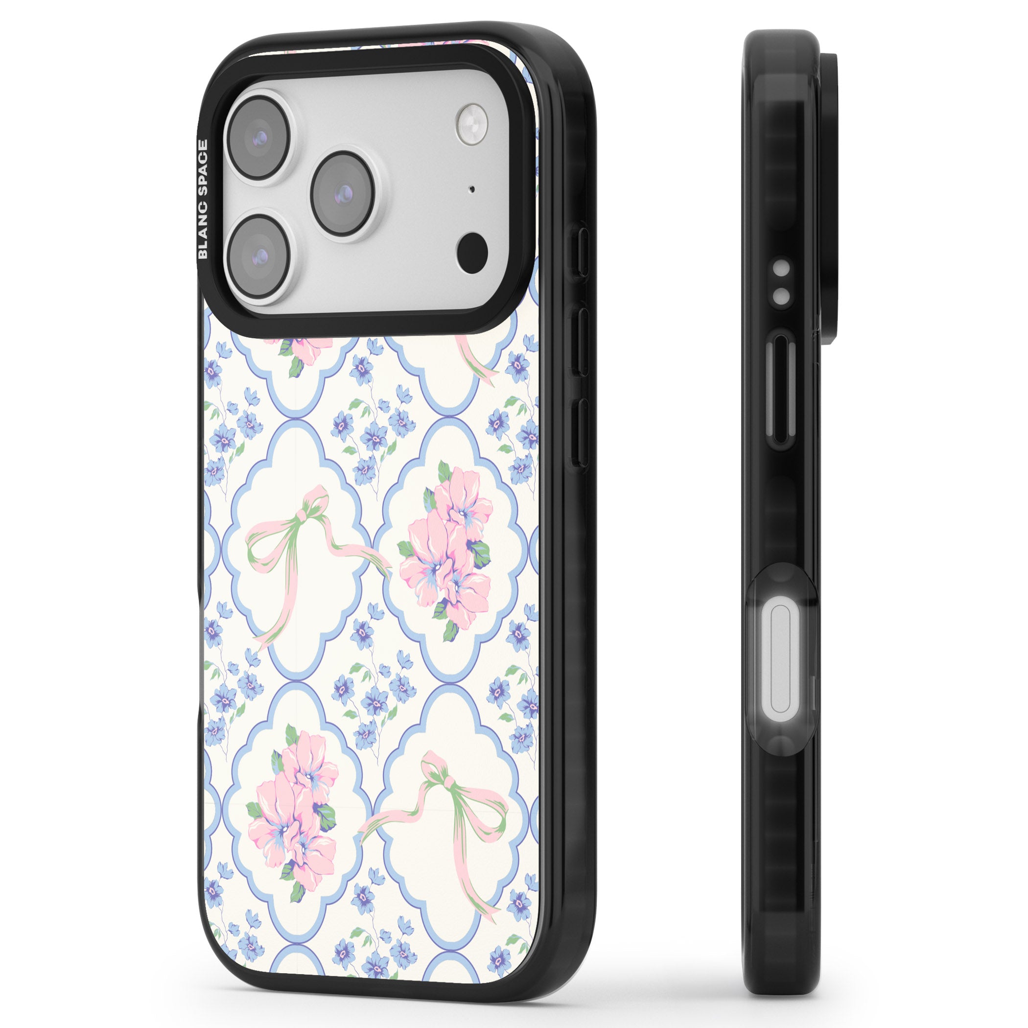 Coquette Flowers & Bows iPhone 17 Pro Max Impact Black Phone Case Side Profile
