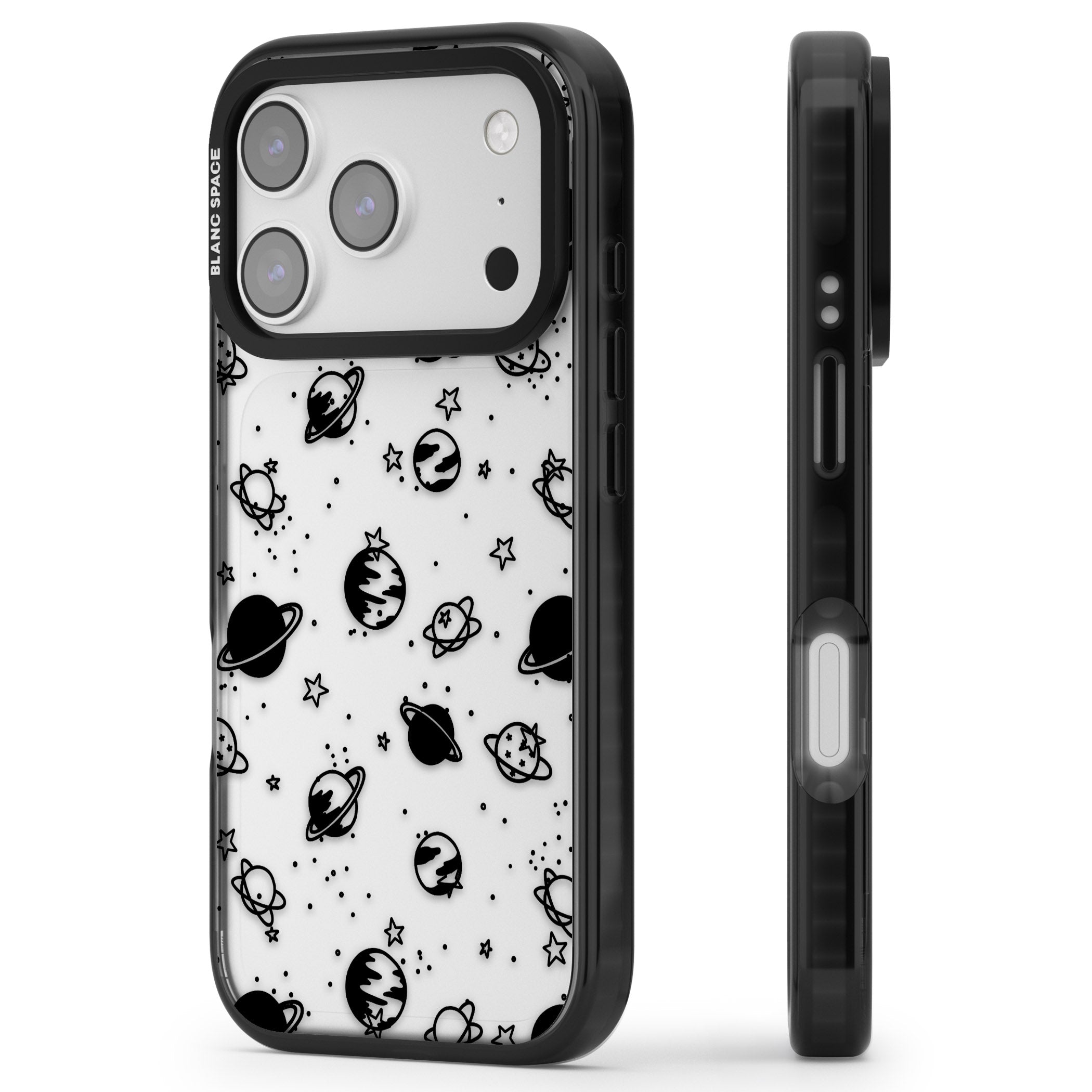 Black Planets iPhone 17 Pro Max Impact Black Phone Case Side Profile