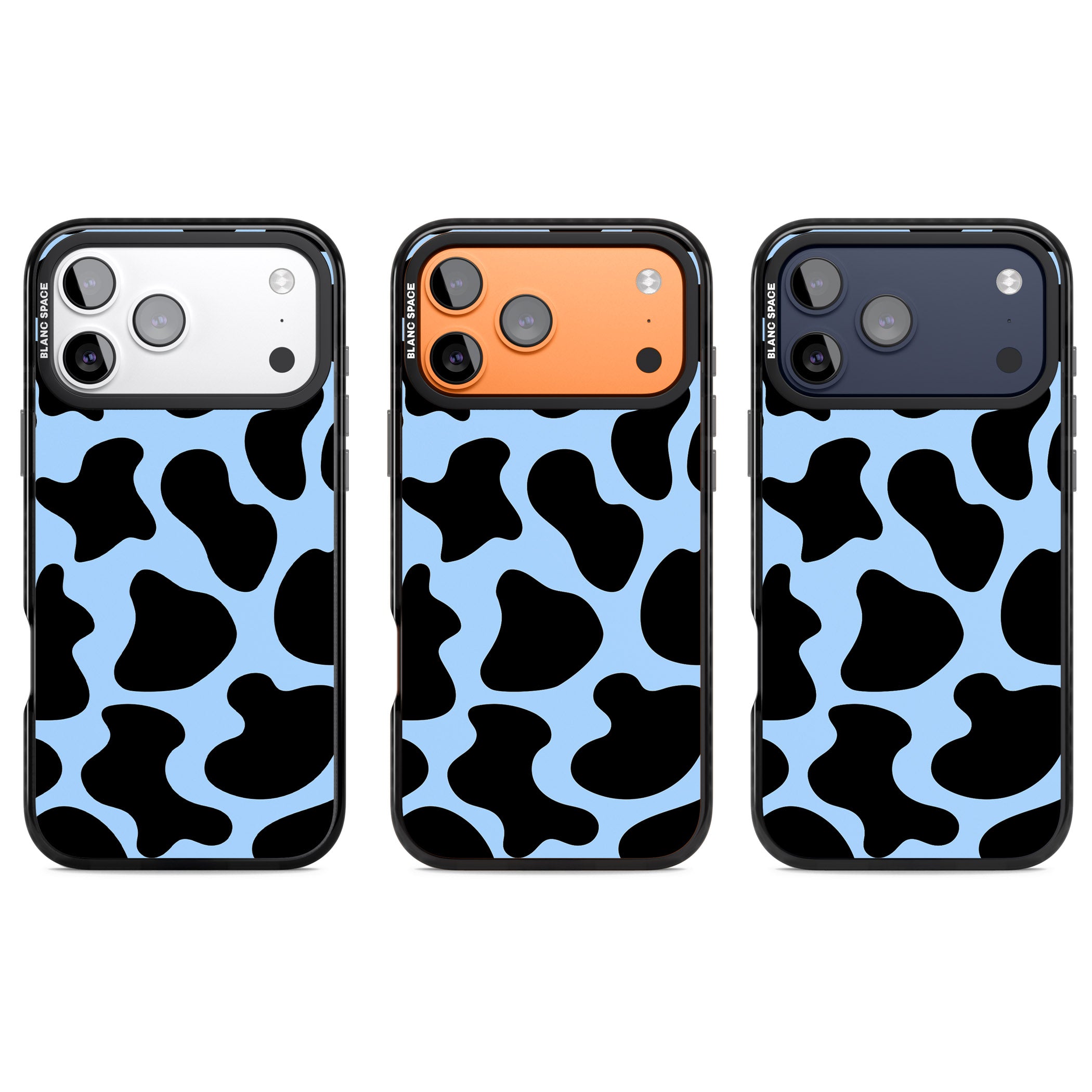 Blue And Black Cow Print iPhone 17 Pro Impact Black Phone Case APT Impact Protection