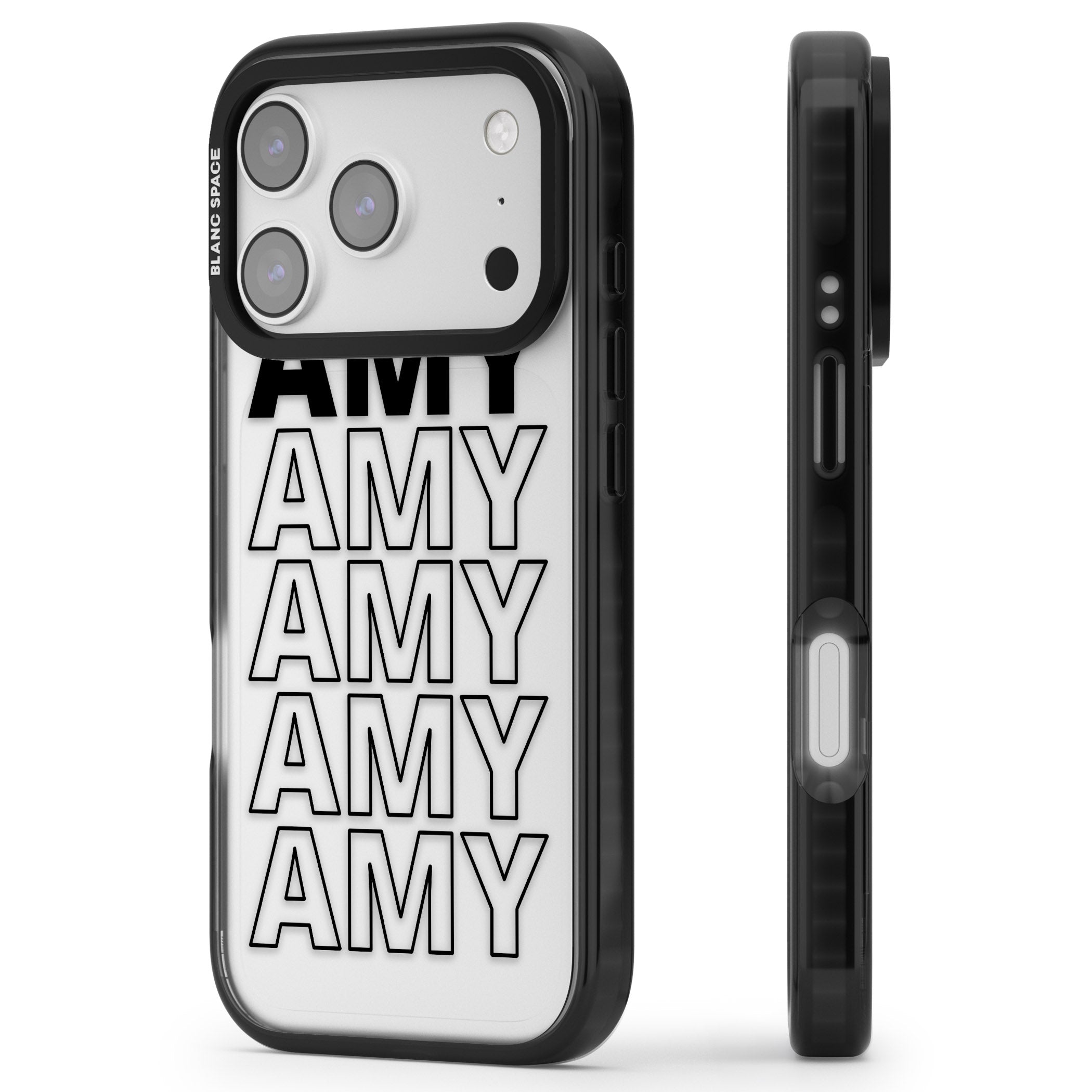 Personalised Bold Name Repetition iPhone 17 Pro Max Impact Black Phone Case Side Profile