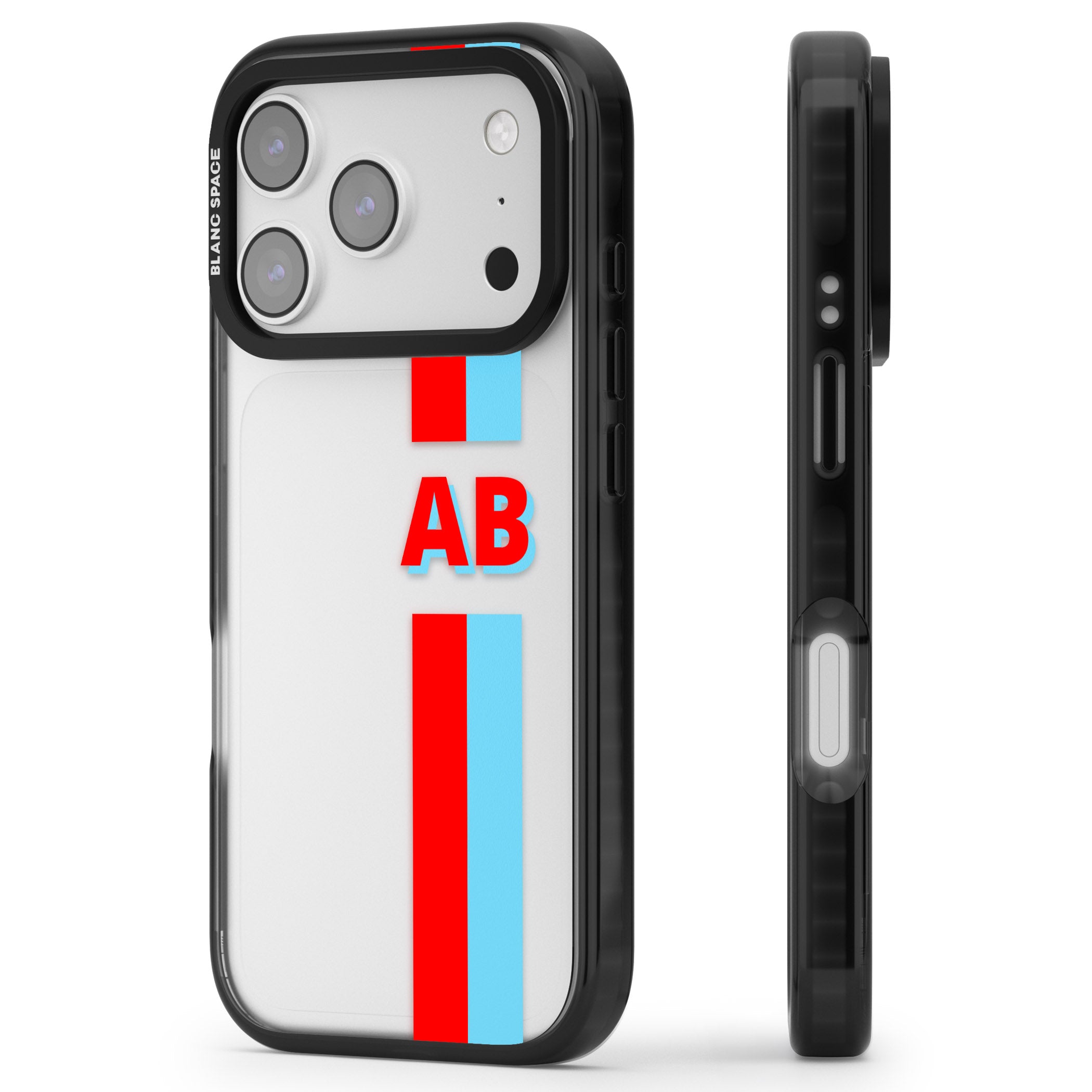 Personalised Bold Striped iPhone 17 Pro Max Impact Black Phone Case Side Profile