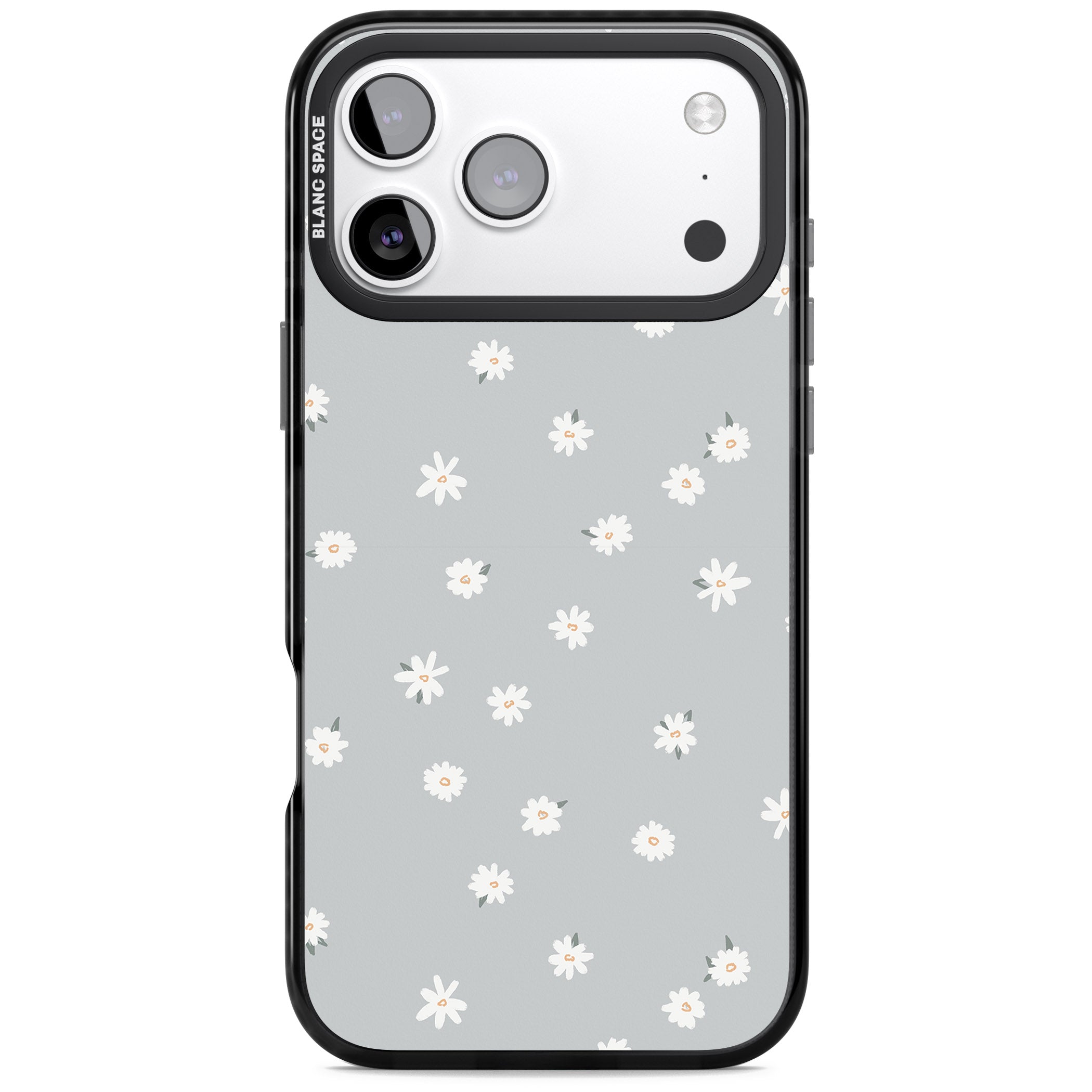 Painted Daisy Blue Grey iPhone 17 Pro Max Impact Black Phone Case