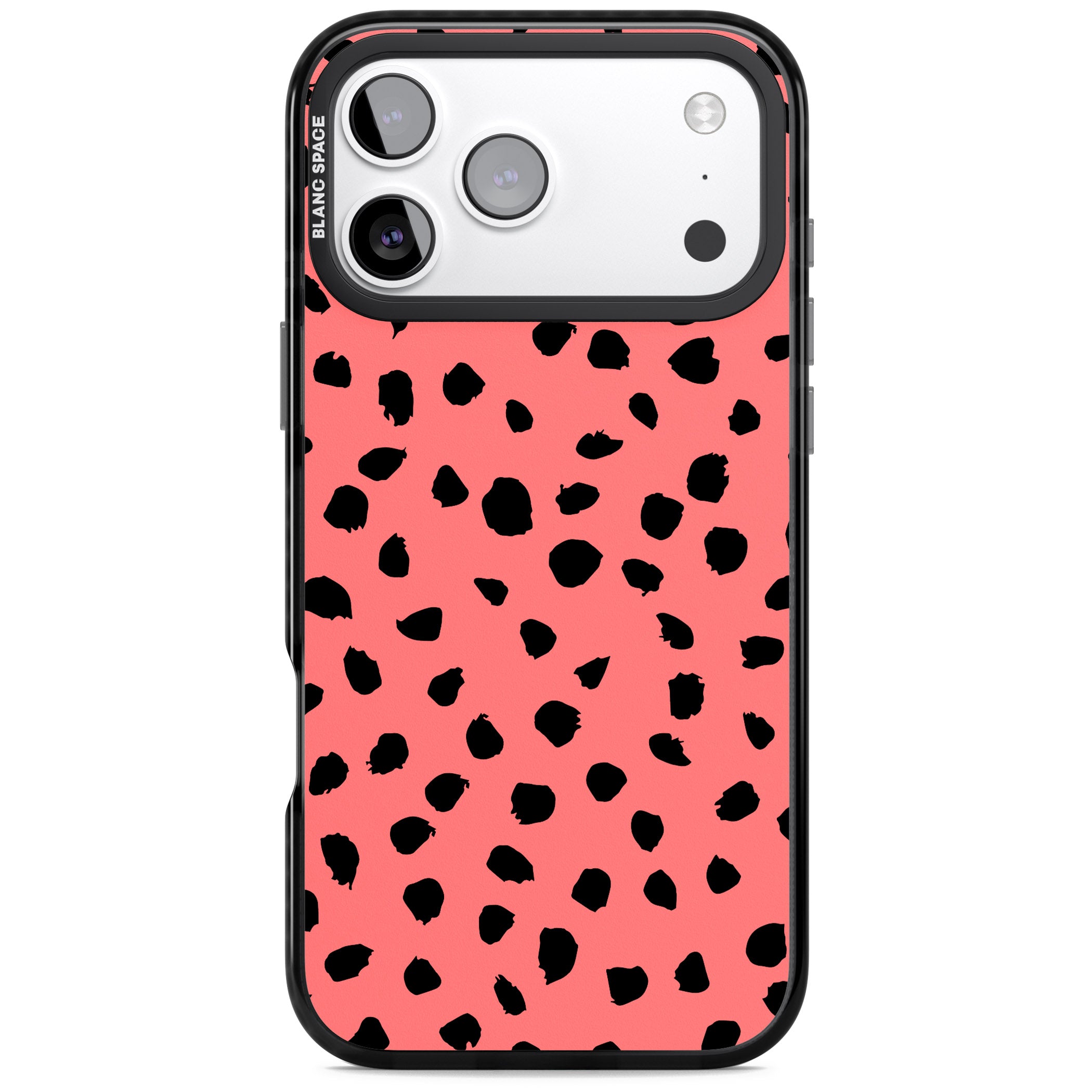 Black Dalmatian Spots On Coral iPhone 17 Pro Max Impact Black Phone Case