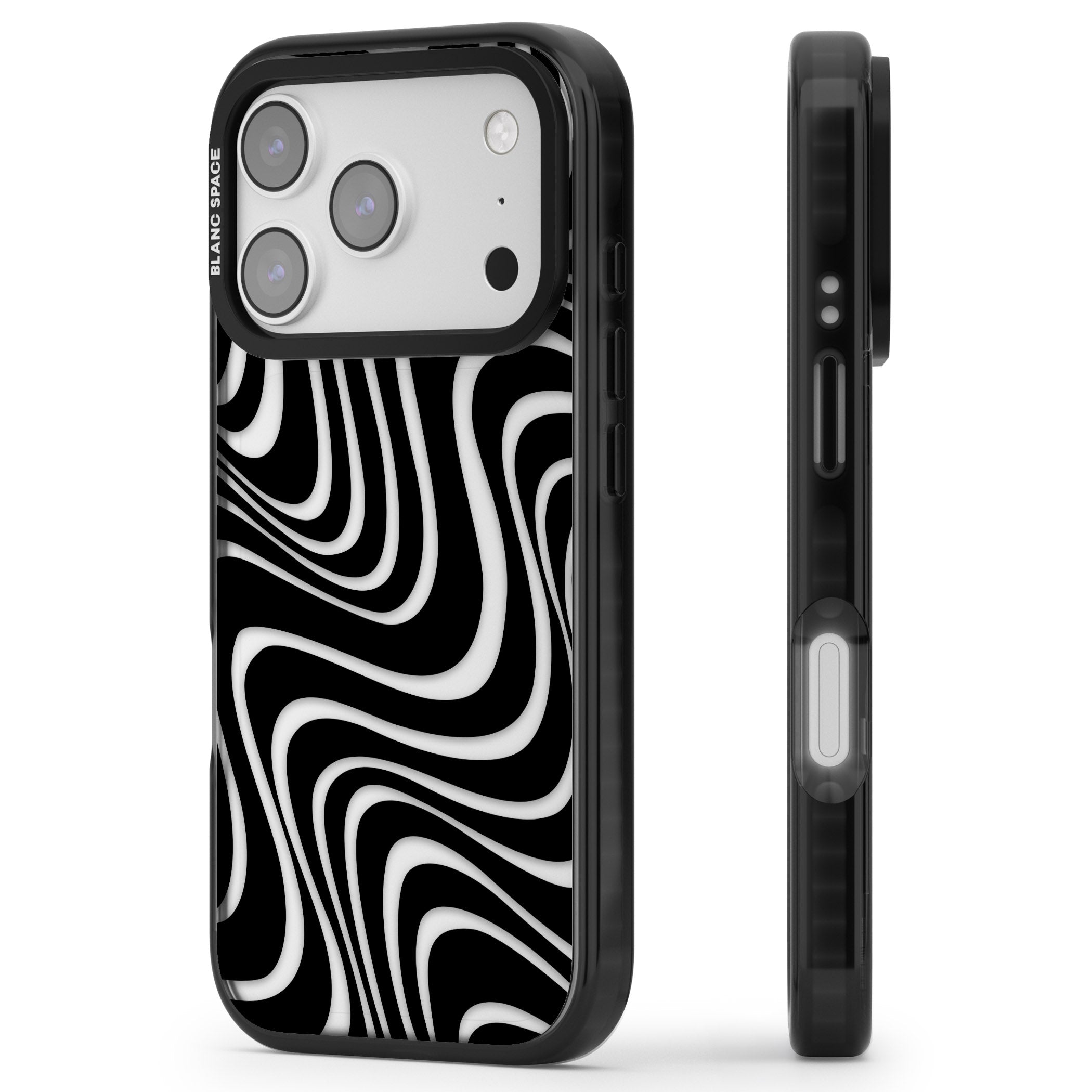 Abstract Waves iPhone 17 Pro Max Impact Black Phone Case Side Profile
