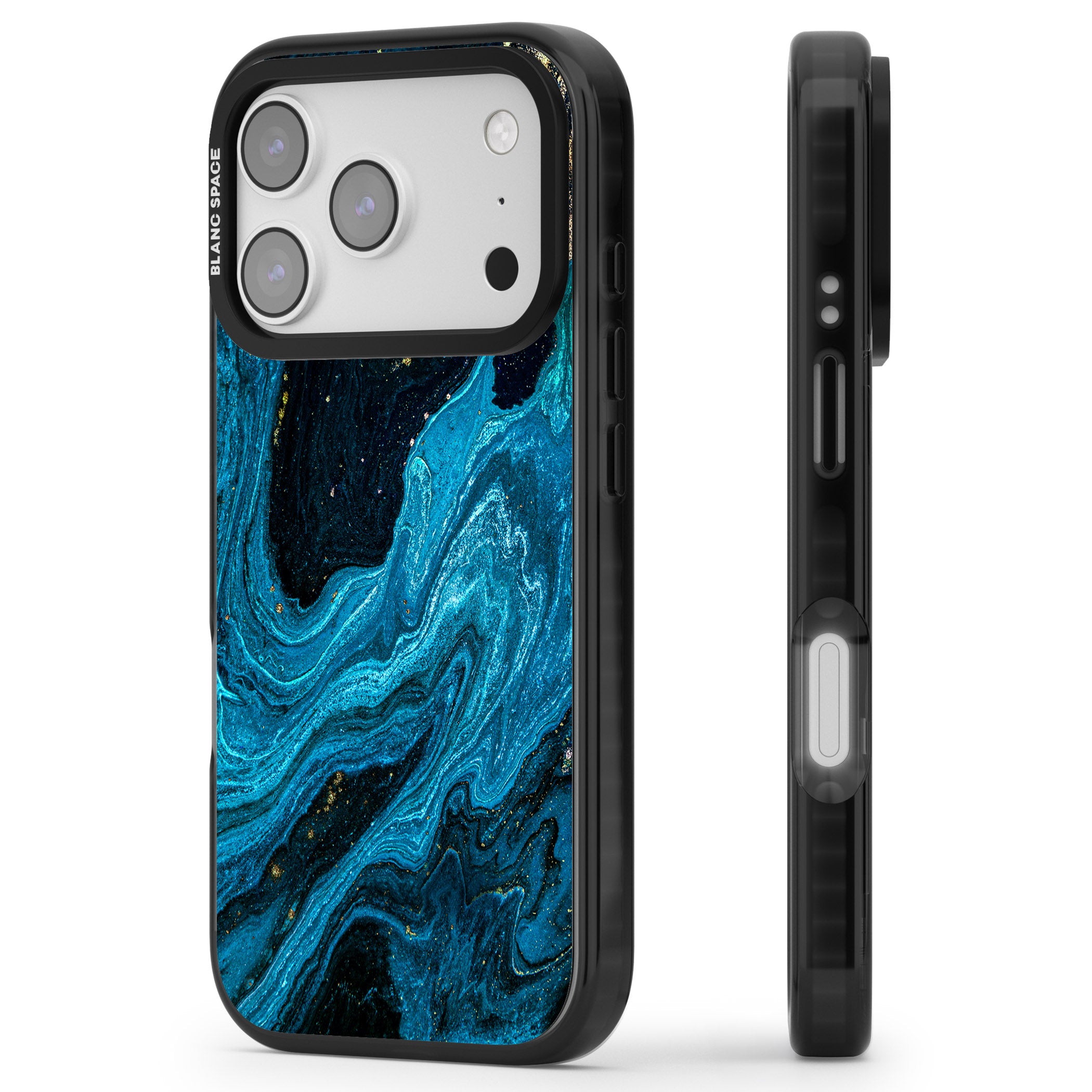 Saphire Lagoon iPhone 17 Pro Max Impact Black Phone Case Side Profile