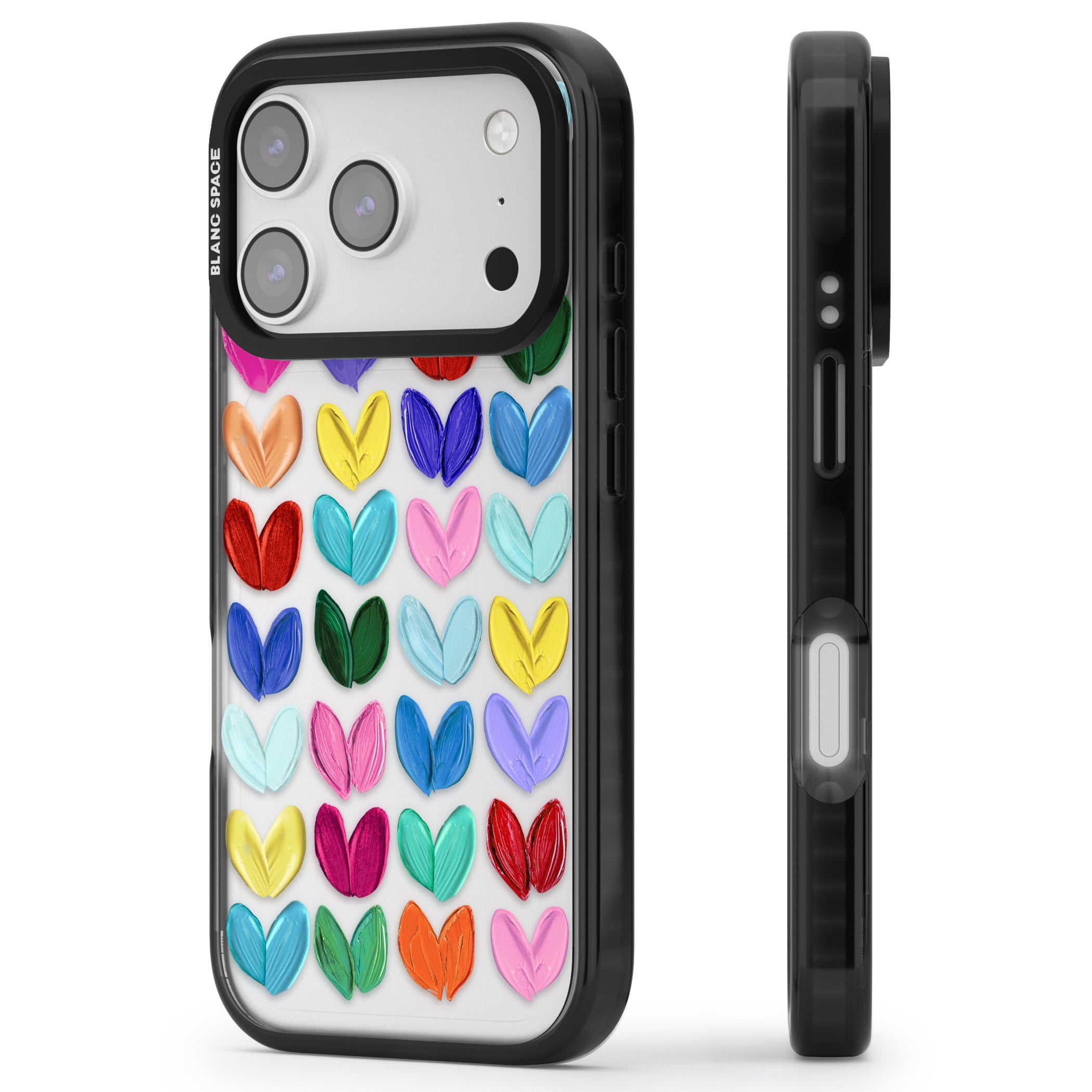Oil Painted Hearts iPhone 17 Pro Max Impact Black Phone Case Side Profile