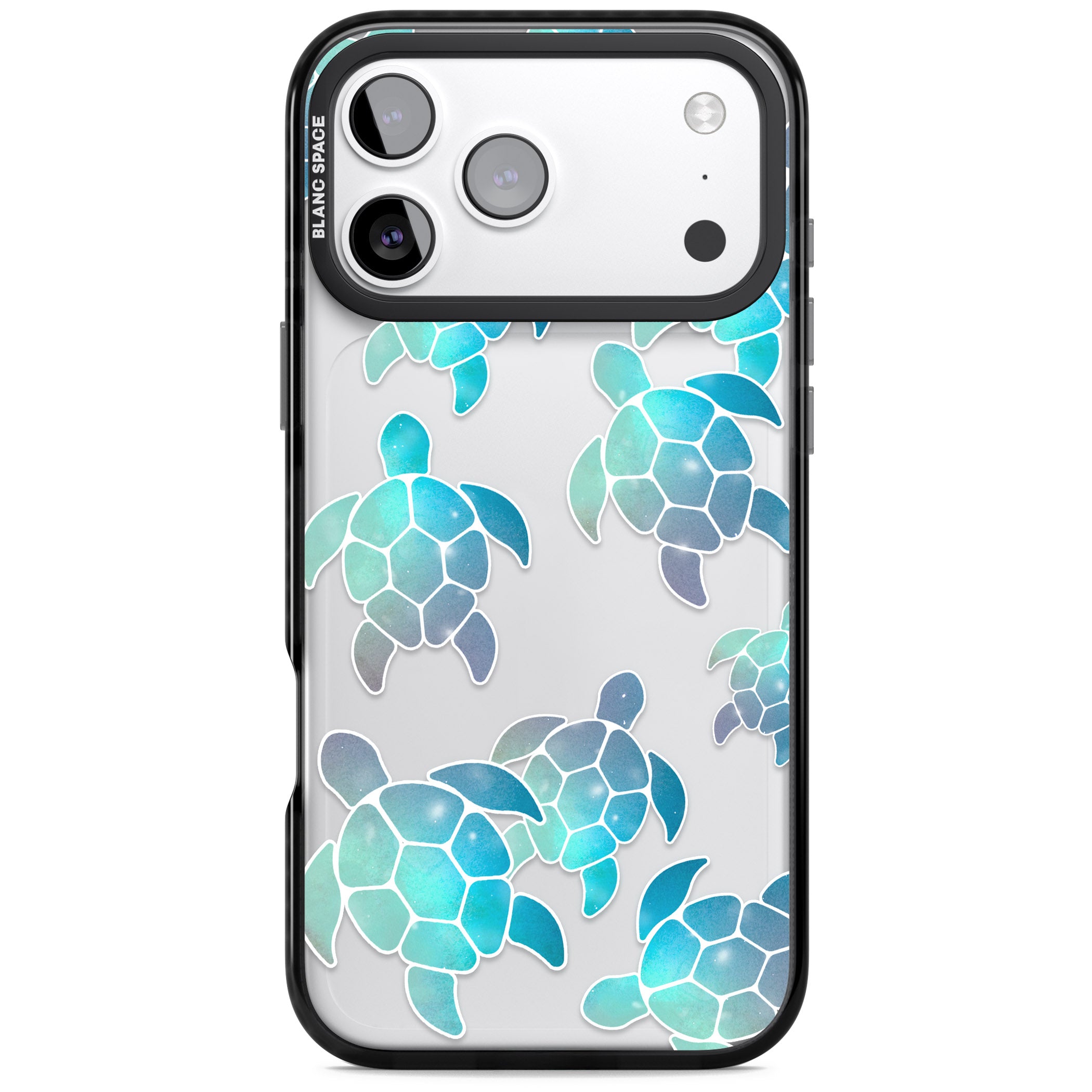 Aqua Space Turtles iPhone 17 Pro Max Impact Black Phone Case