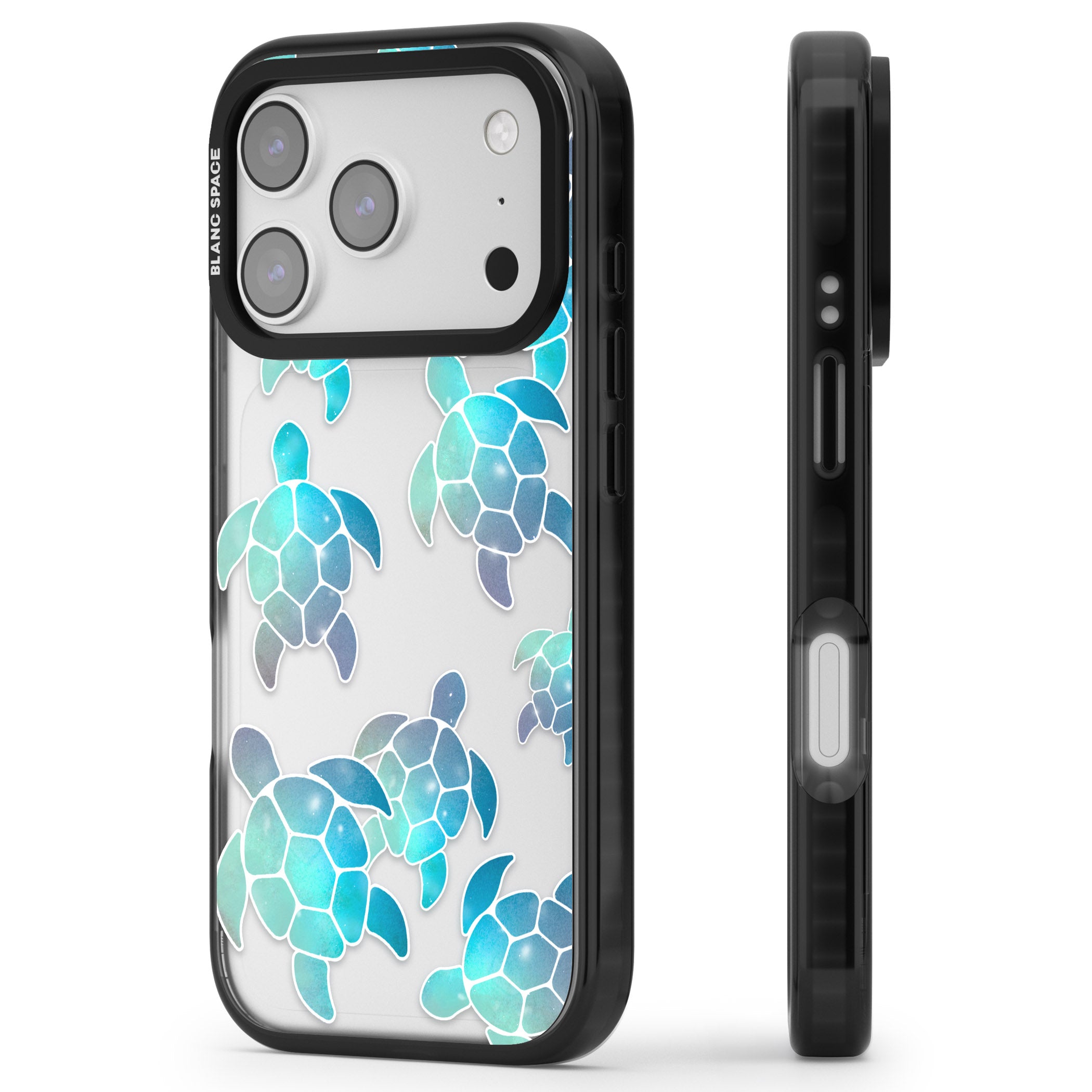 Aqua Space Turtles iPhone 17 Pro Max Impact Black Phone Case Side Profile
