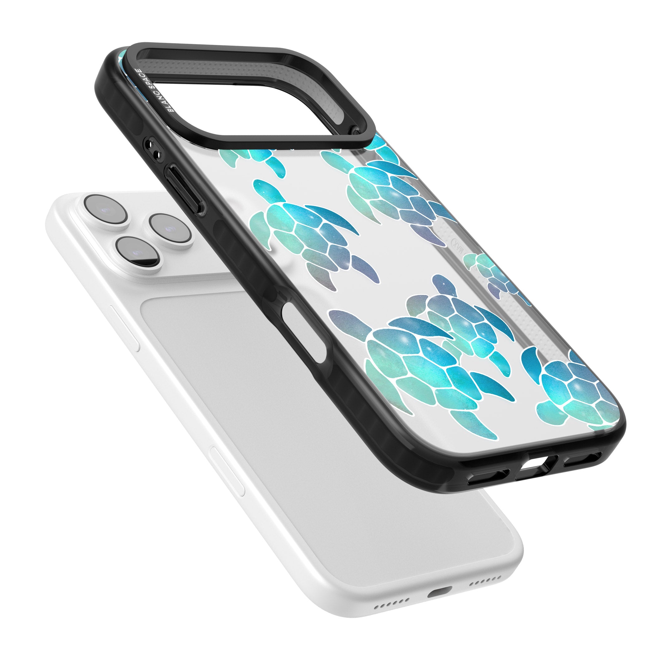 Aqua Space Turtles iPhone 17 Pro Max Impact Black Phone Case Colours