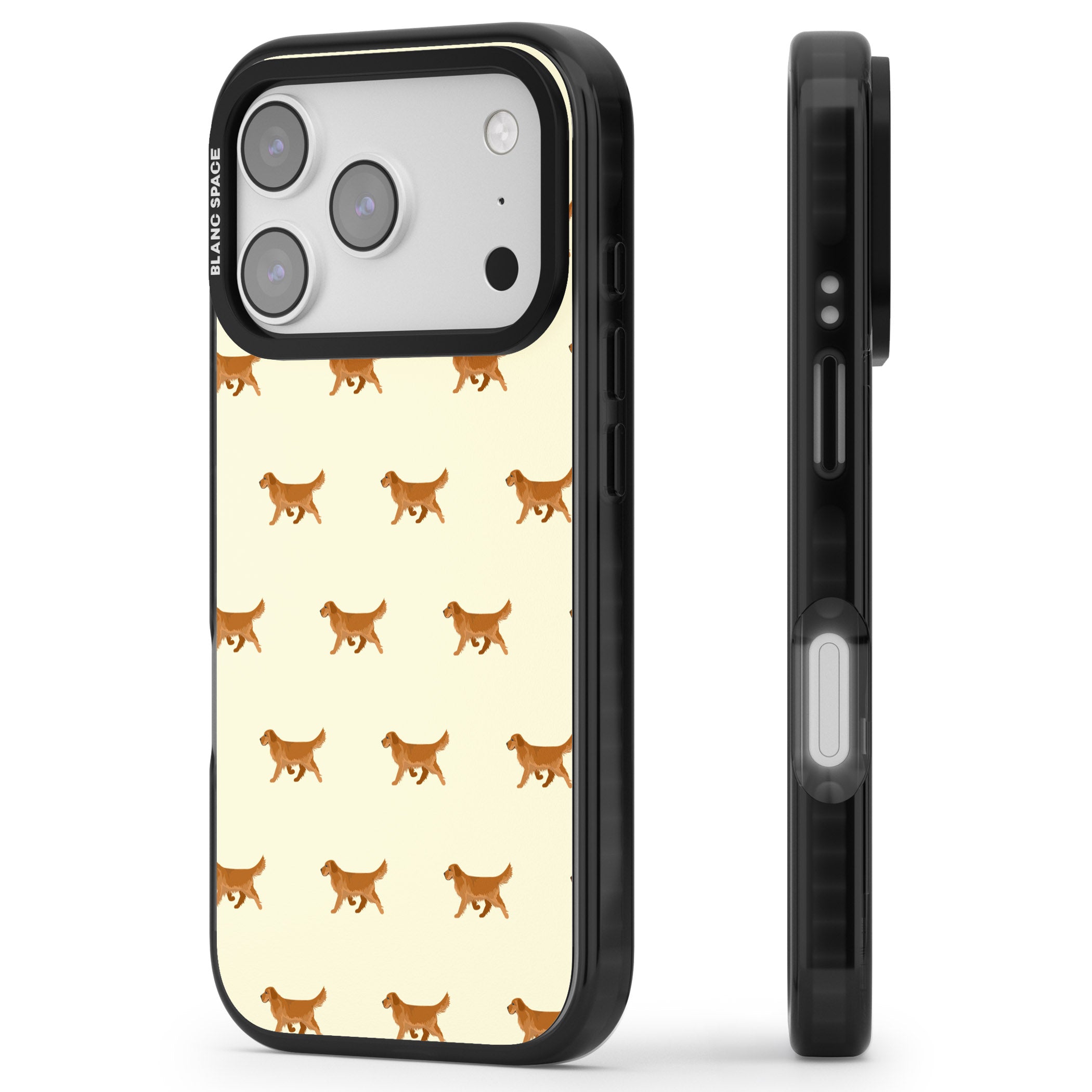 Golden Retriever Dog Pattern iPhone 17 Pro Max Impact Black Phone Case Side Profile