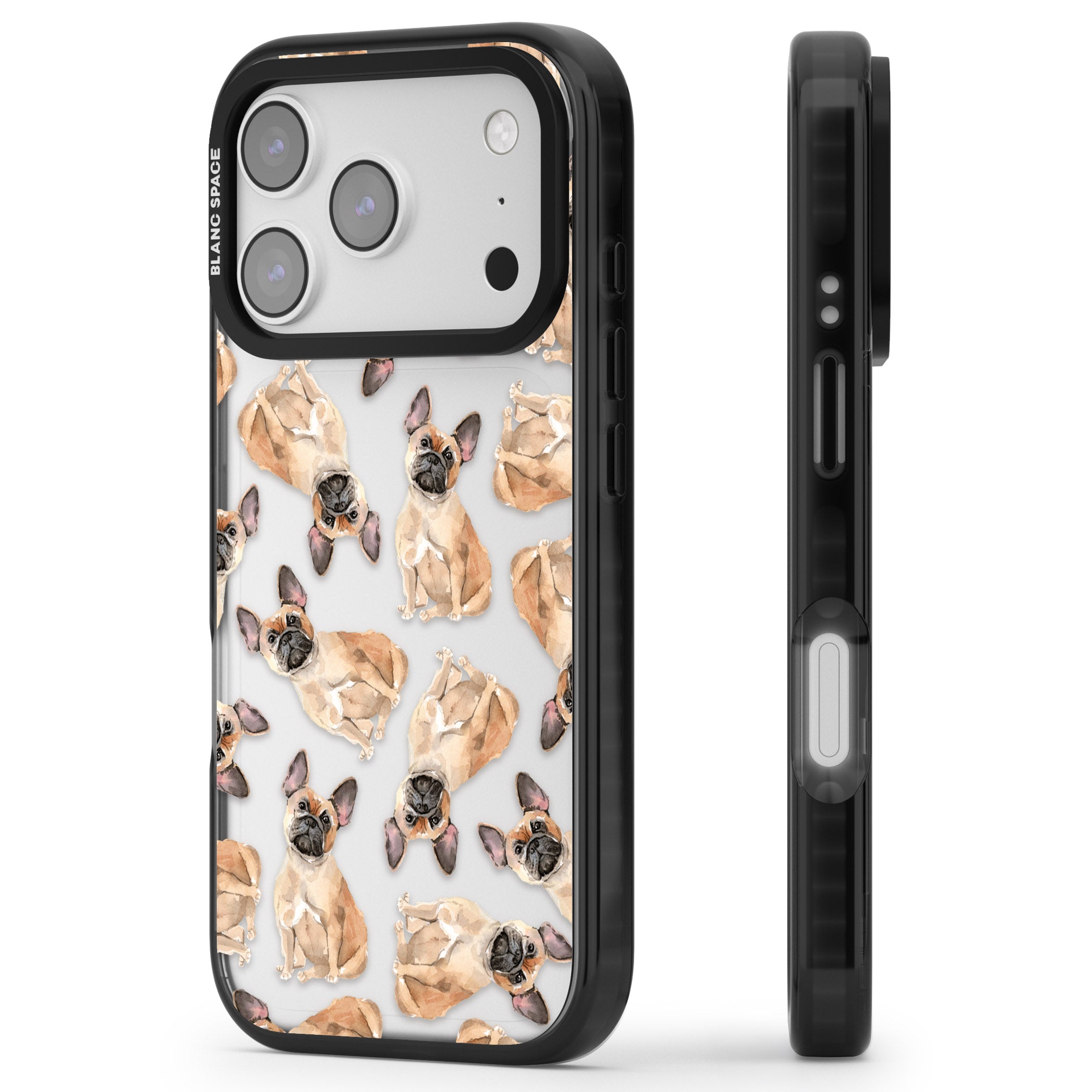 French Bulldog Watercolour Pattern iPhone 17 Pro Max Impact Black Phone Case Side Profile