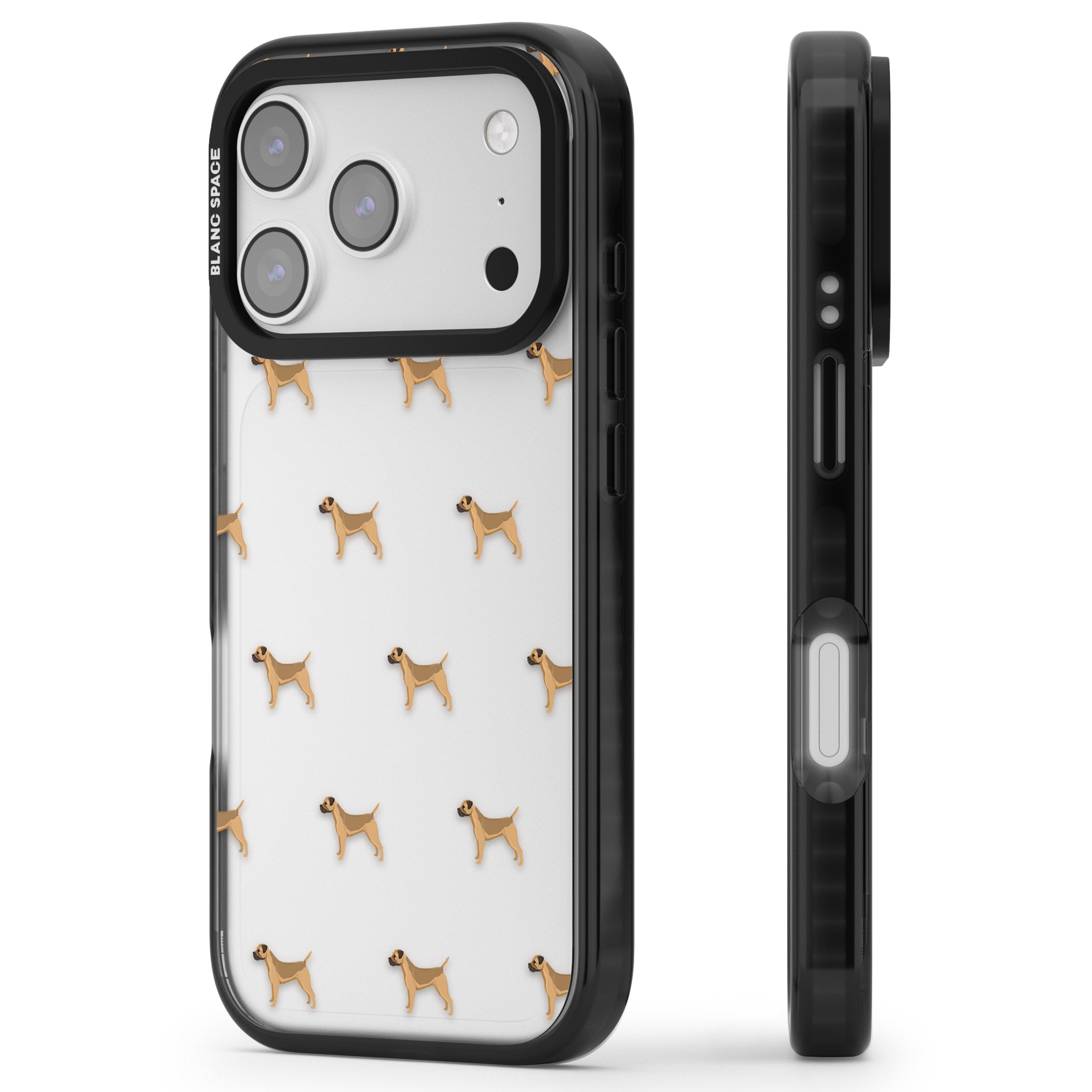 Border Terrier Dog Pattern iPhone 17 Pro Max Impact Black Phone Case Side Profile
