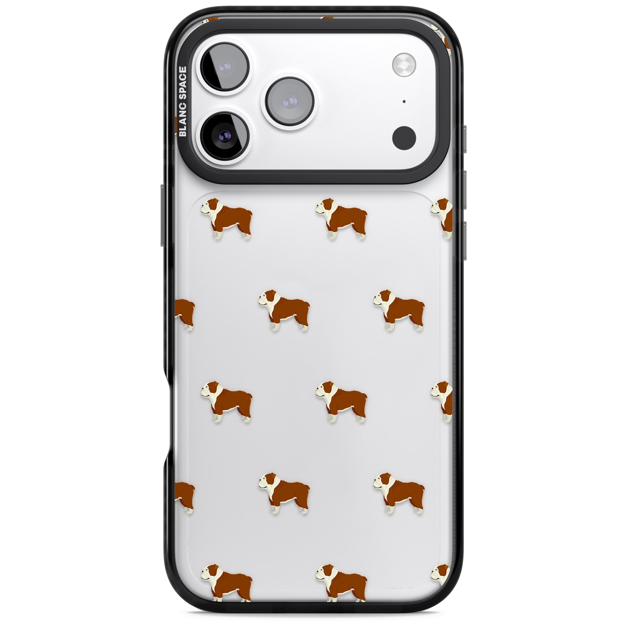 Bulldog Pattern Clear iPhone 17 Pro Max Impact Black Phone Case