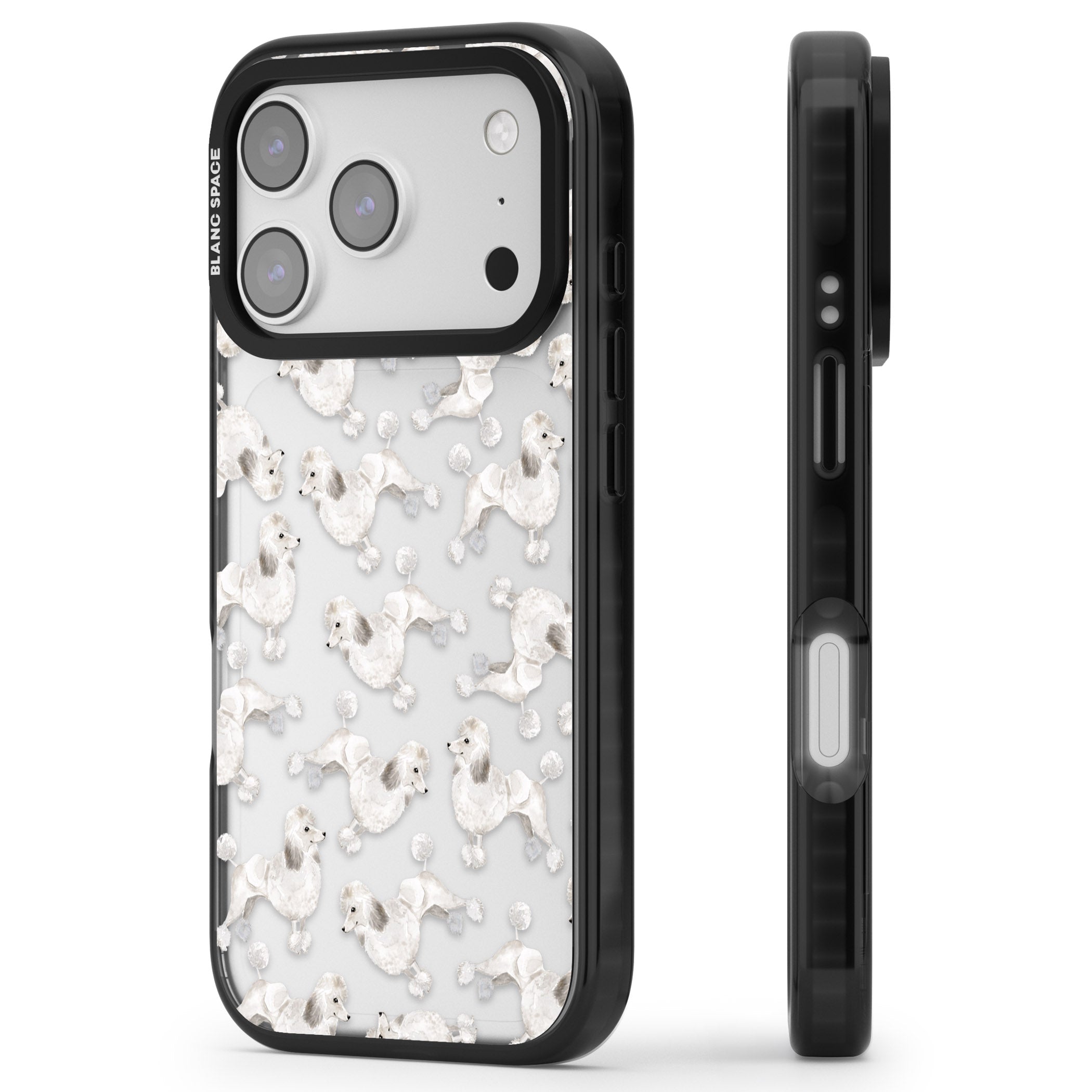 Poodle Watercolor Pattern iPhone 17 Pro Max Impact Black Phone Case Side Profile