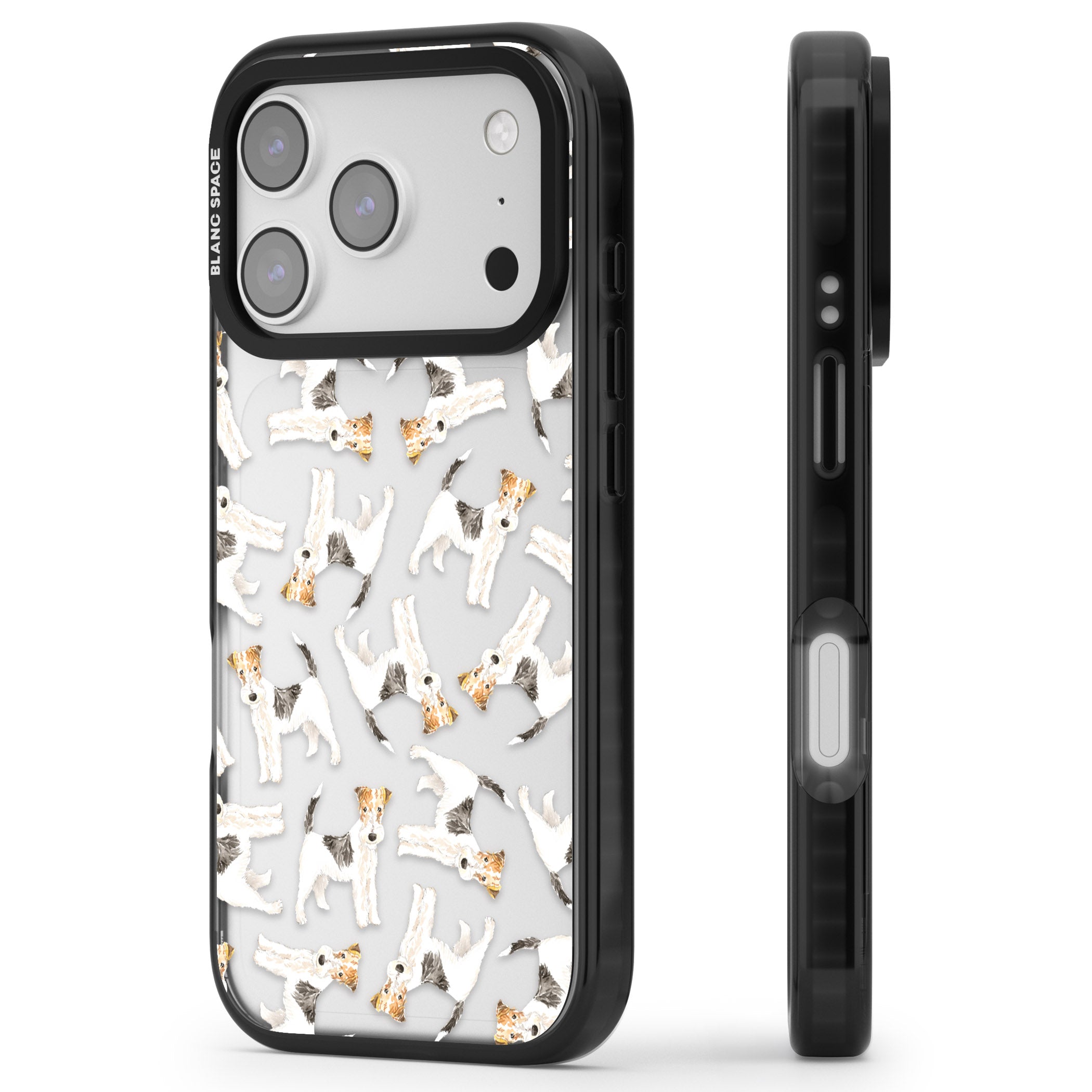 Wire Haired Fox Terrier Dog Pattern iPhone 17 Pro Max Impact Black Phone Case Side Profile
