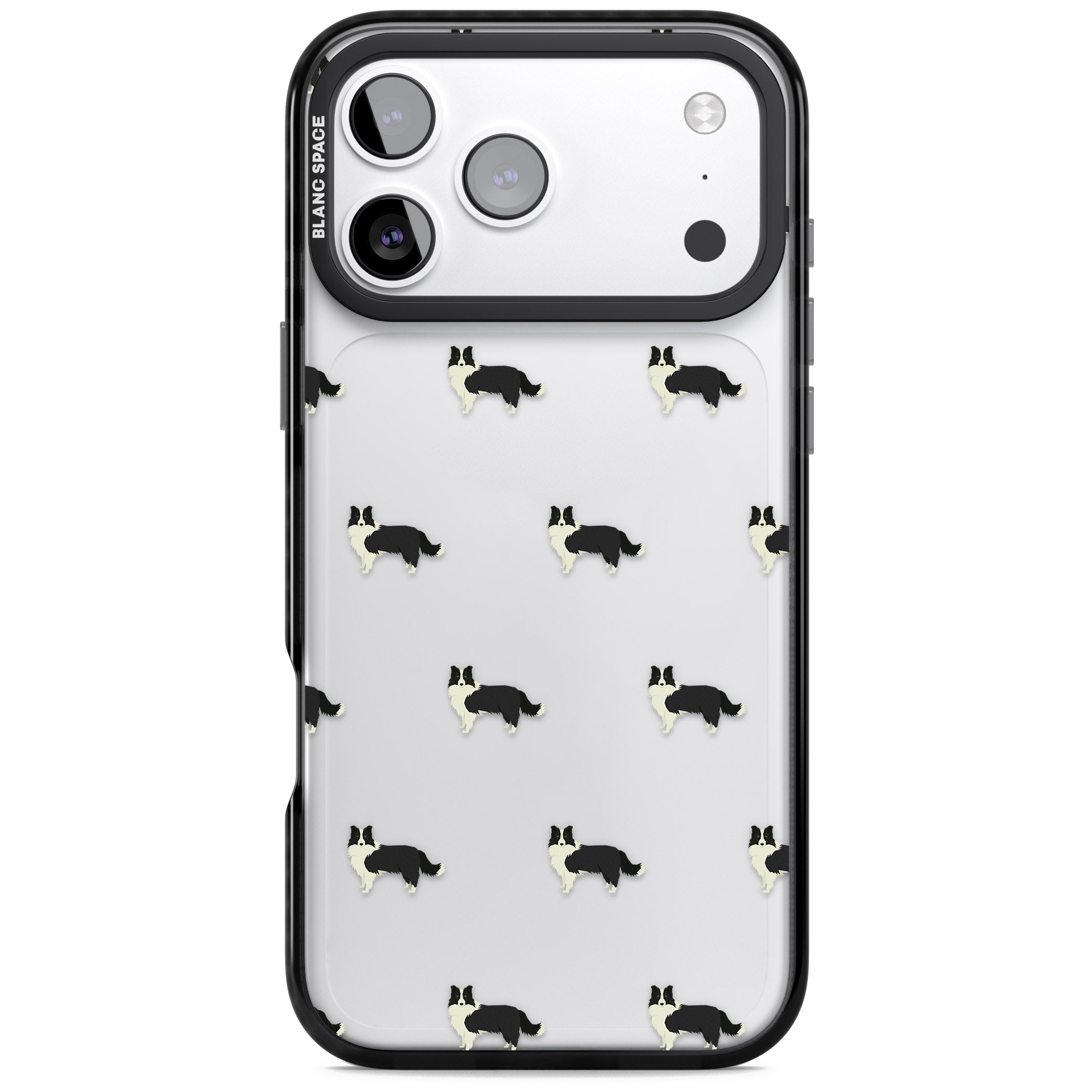 Border Collie Pattern Clear iPhone 17 Pro Max Impact Black Phone Case