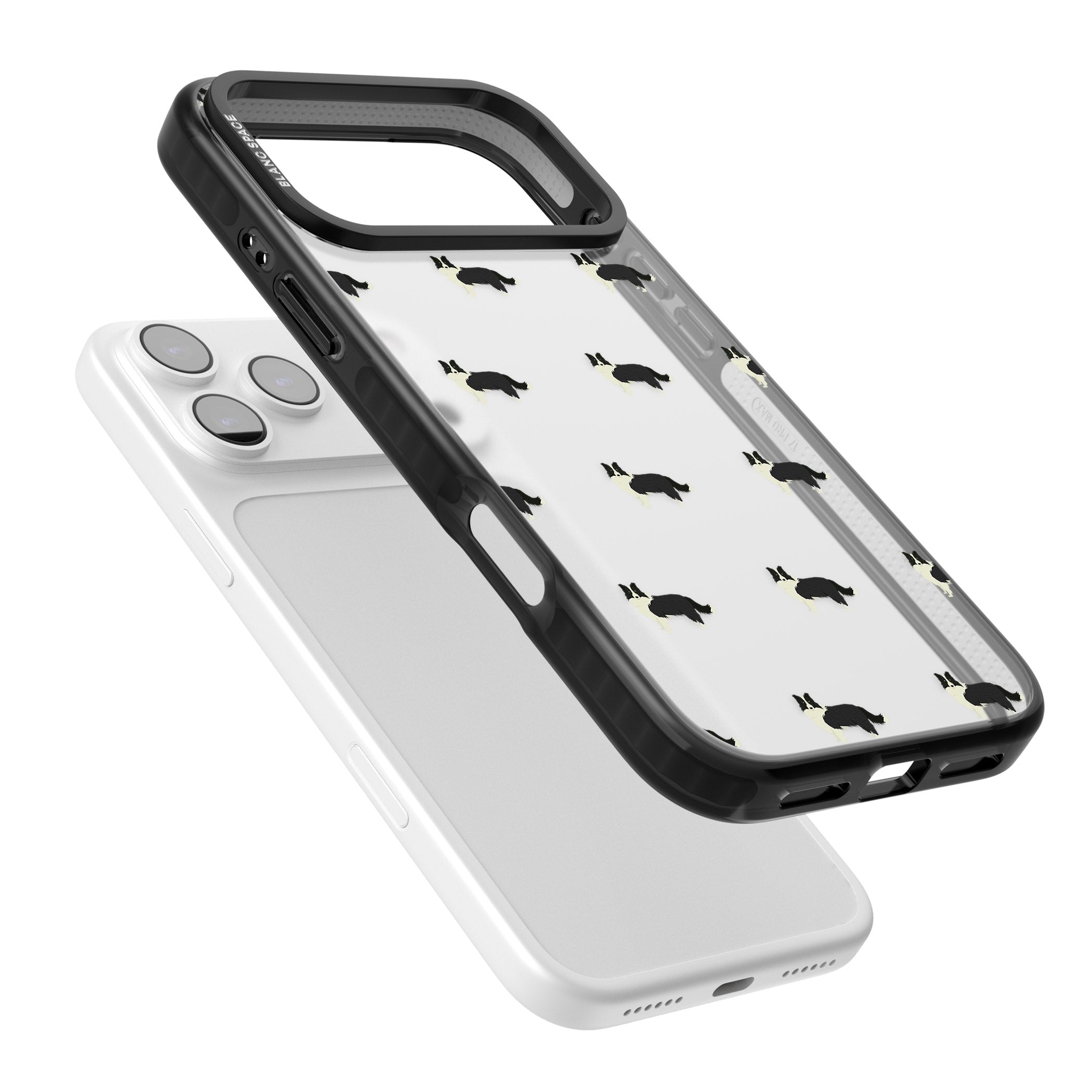 Border Collie Pattern Clear iPhone 17 Pro Max Impact Black Phone Case Colours