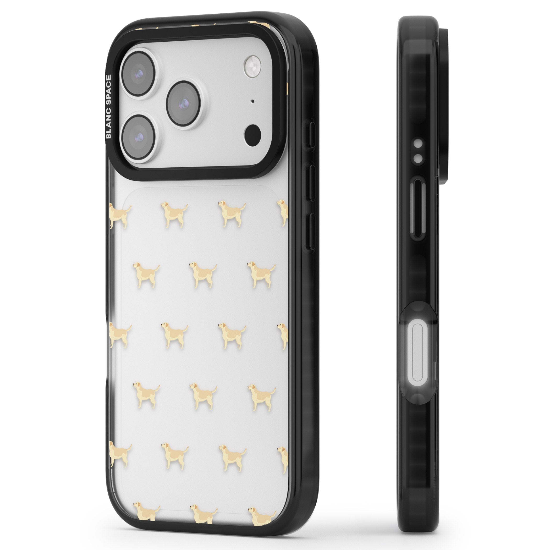 Tan Labrador Dog Pattern iPhone 17 Pro Max Impact Black Phone Case Side Profile