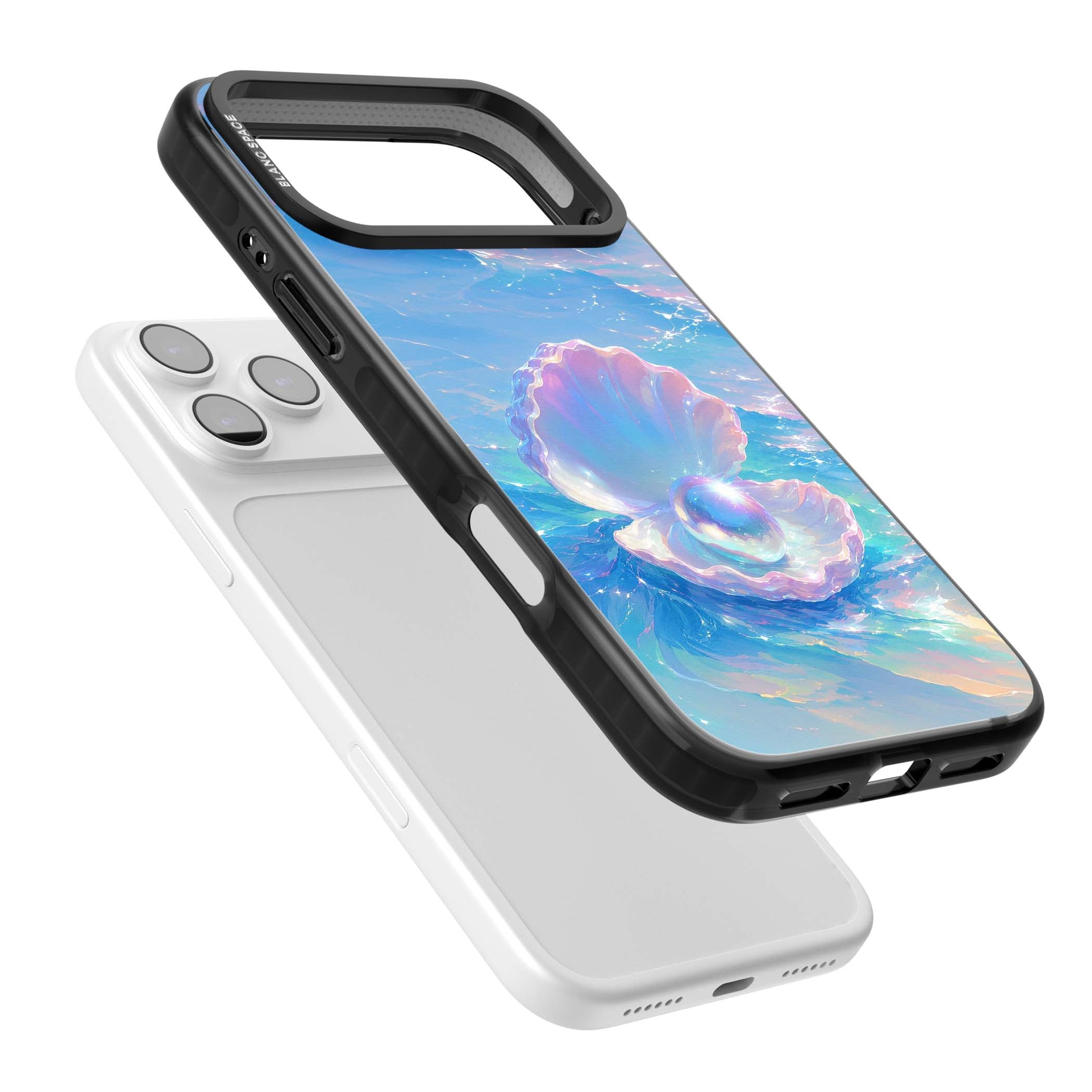 The Pearl Clam mermaidcore iPhone case featuring iridescent seashell, glowing pearl and pastel ocean waves | Clear Impact case for iPhone 17 Pro, iPhone 17 Pro Max